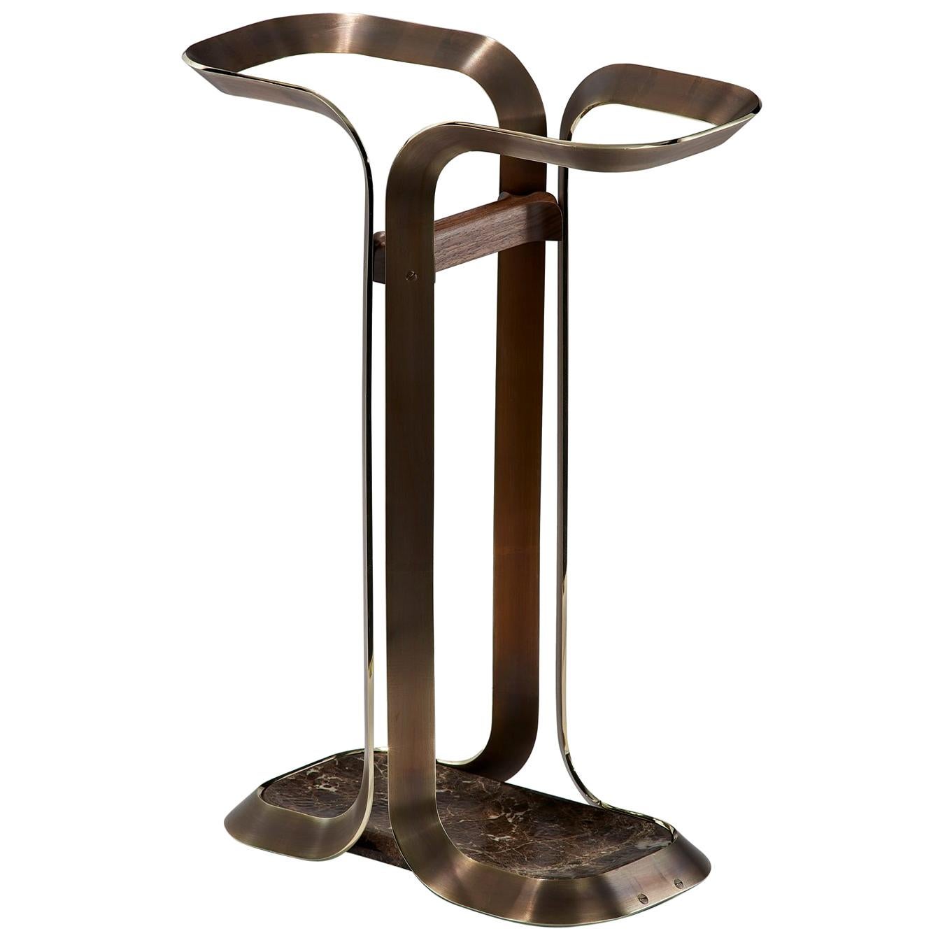 Umbrella Stand by Honorific in Solid Brass and Emperador Dark Marble For Sale