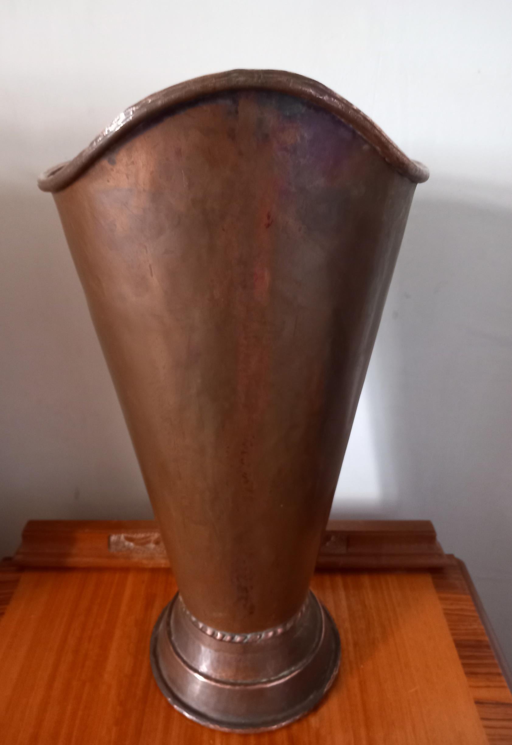Campaign Copper Umbrella Stand, Hammered and With Embossed Bunch of Grapes  From Spain For Sale