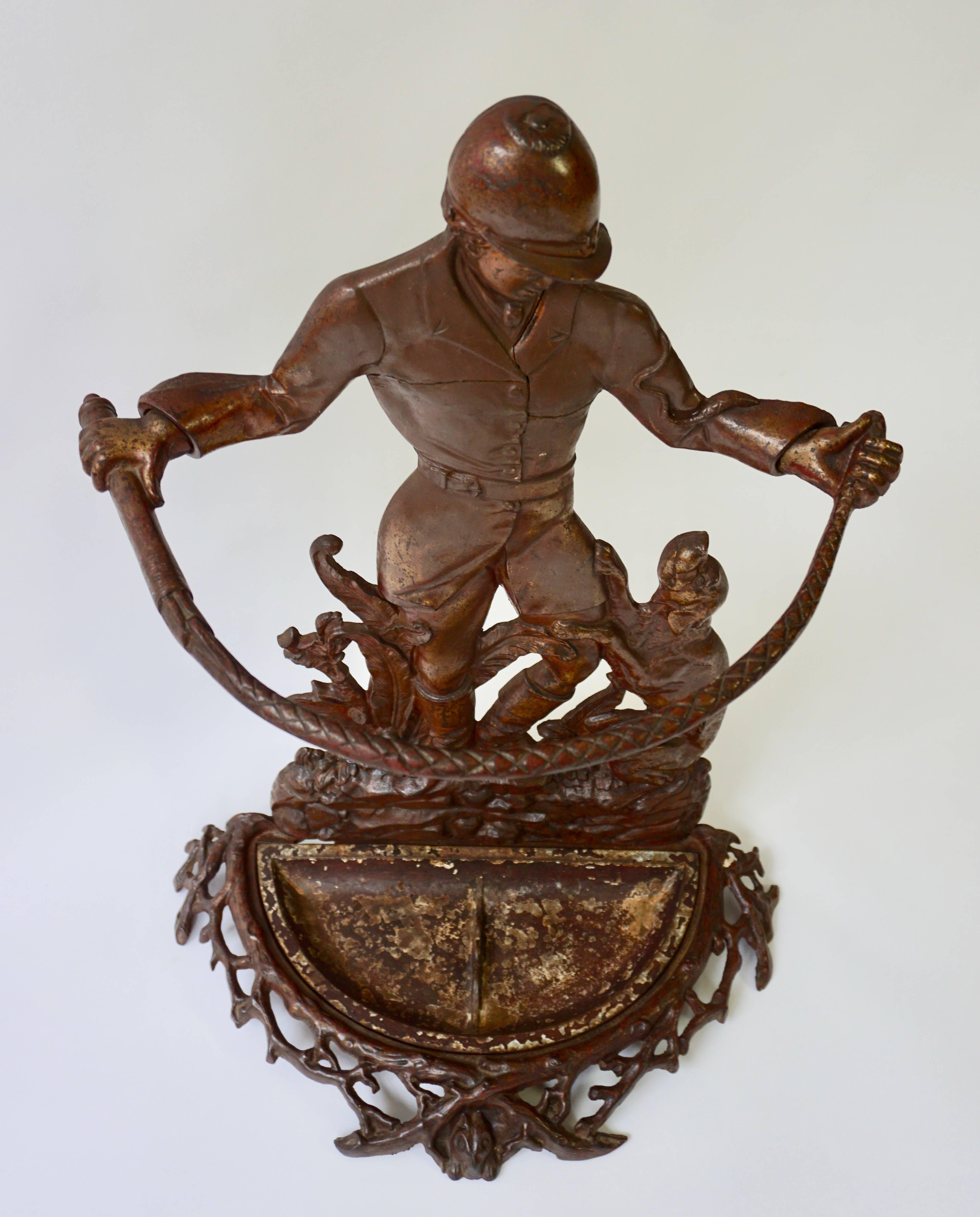 19th Century  English Victorian Umbrella Stand Representing  a Hunter with his Dog