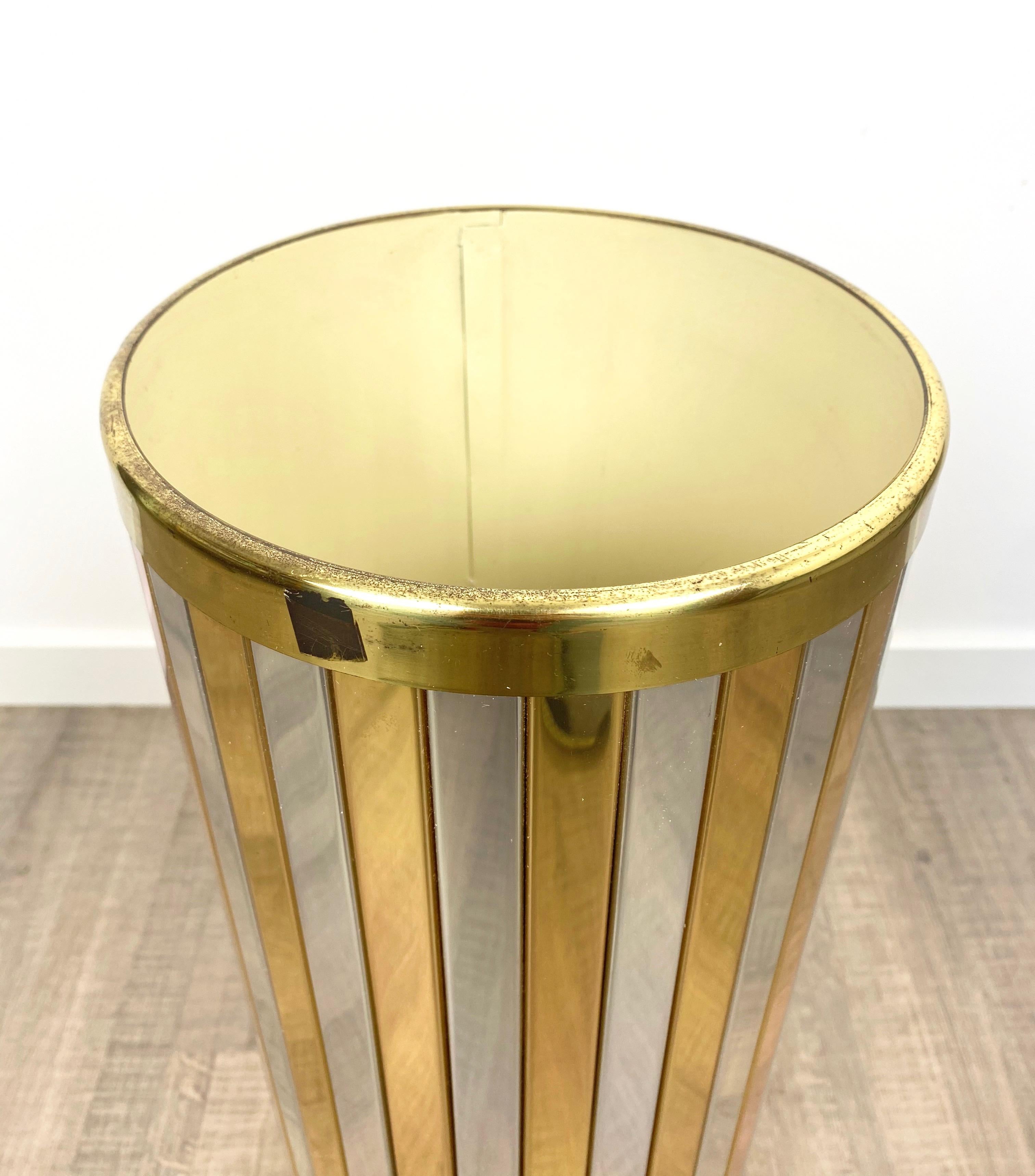 Metal Umbrella Stand in Brass and Chrome Romeo Rega Style, Italy, 1970s