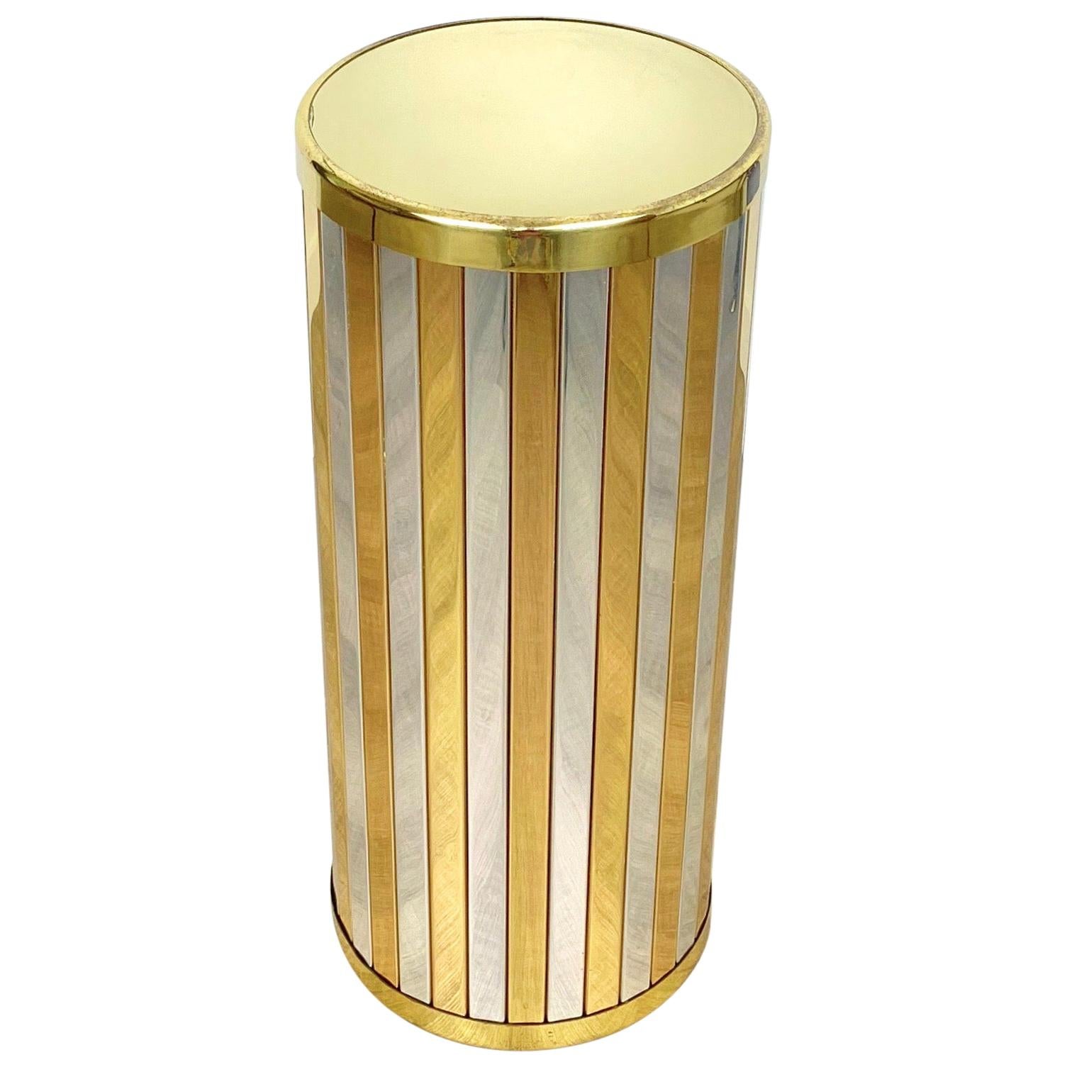 Umbrella Stand in Brass and Chrome Romeo Rega Style, Italy, 1970s