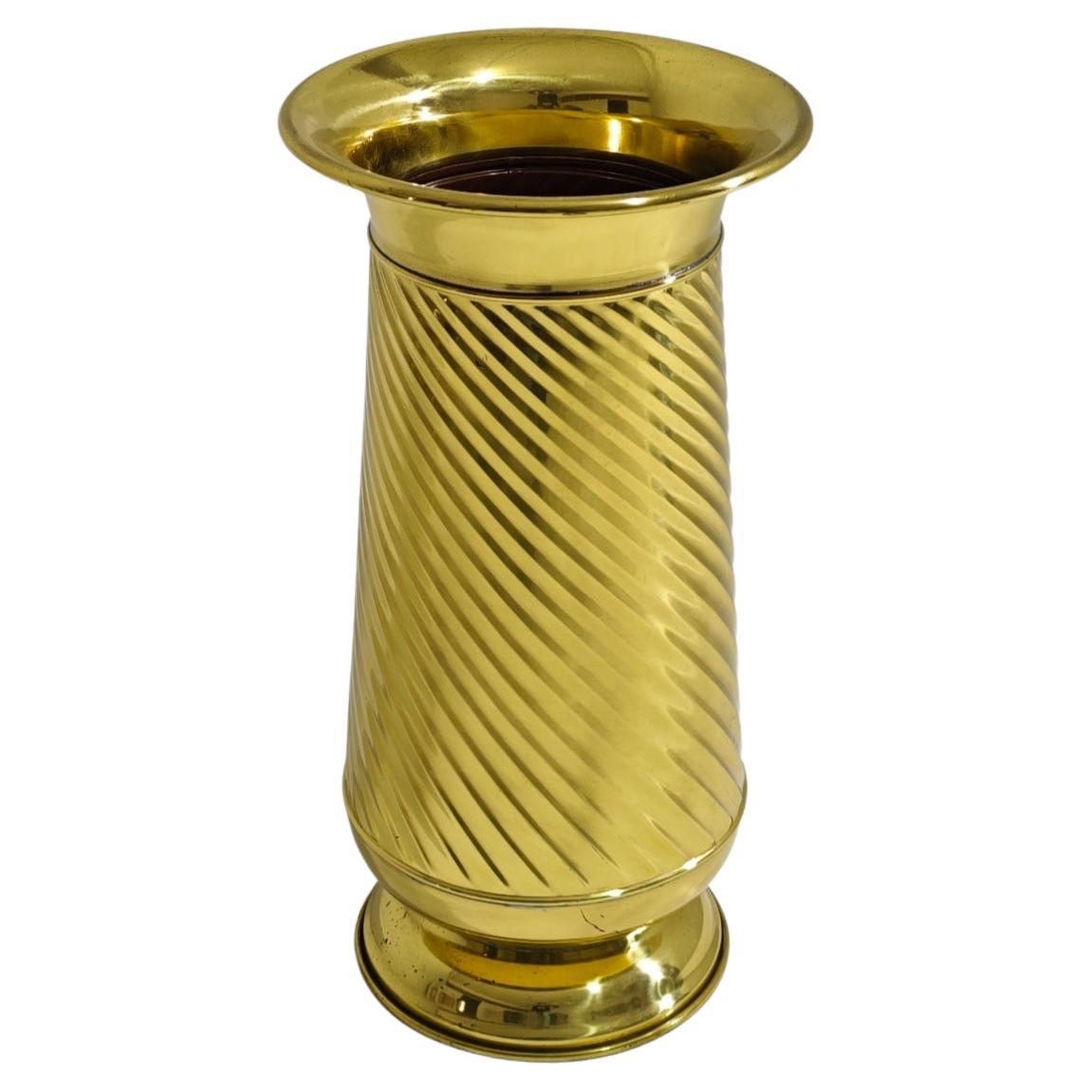 Umbrella Stand in Brass and Gold Aluminum Mid-Century Modern Italy 1970 For Sale