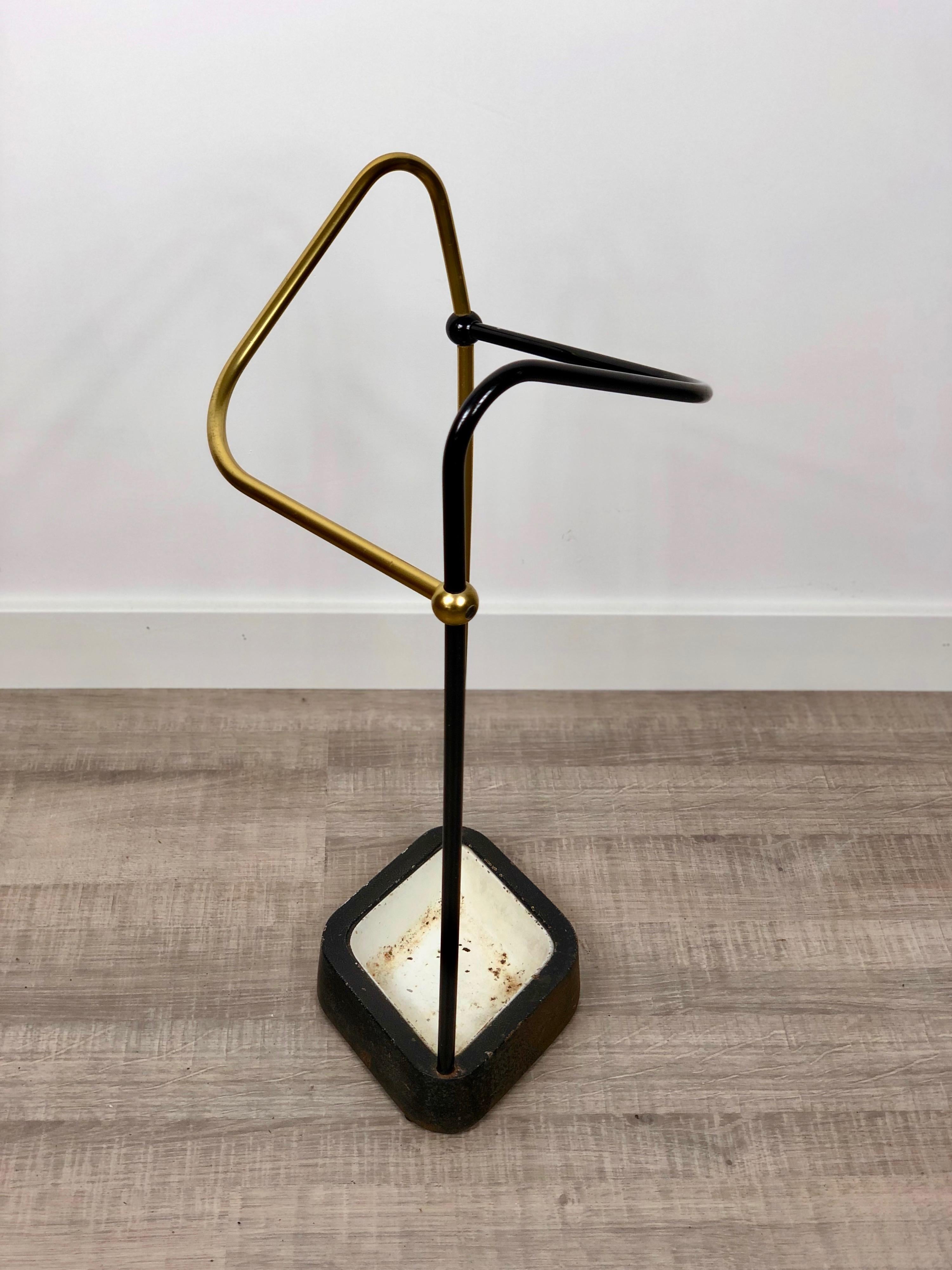 Umbrella Stand in Brought Iron, Brass, Aluminium, Bauhaus style, Germany, 1950s For Sale 1