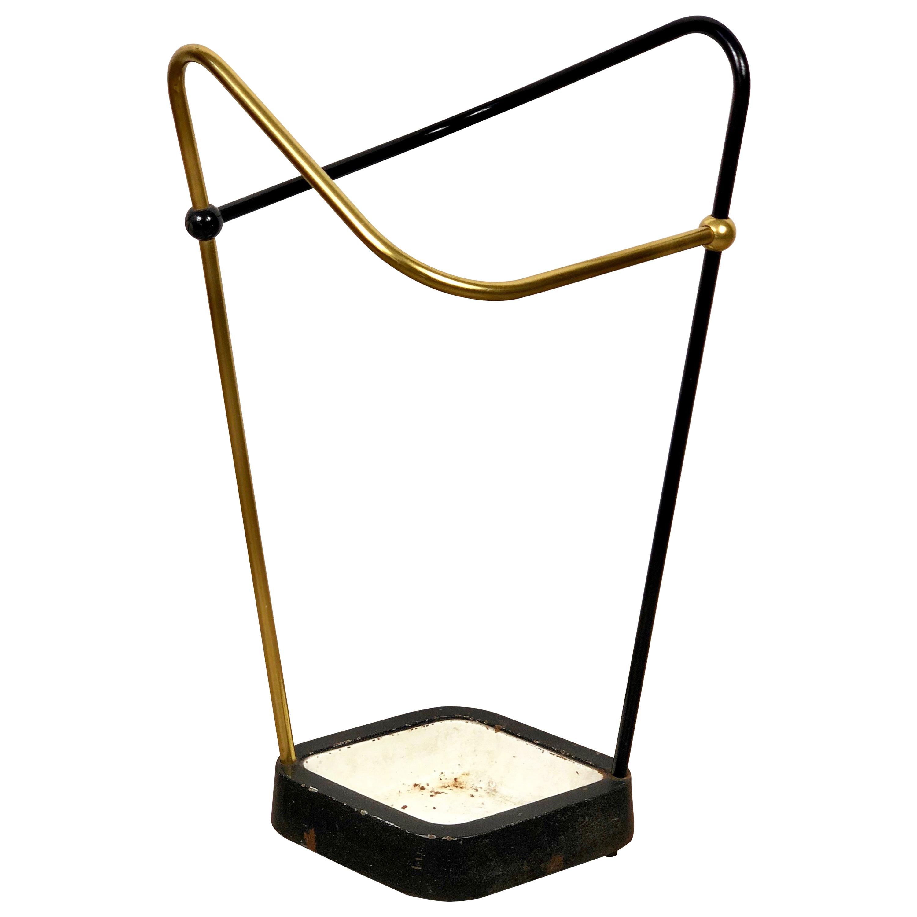 Umbrella Stand in Brought Iron, Brass, Aluminium, Bauhaus style, Germany, 1950s For Sale