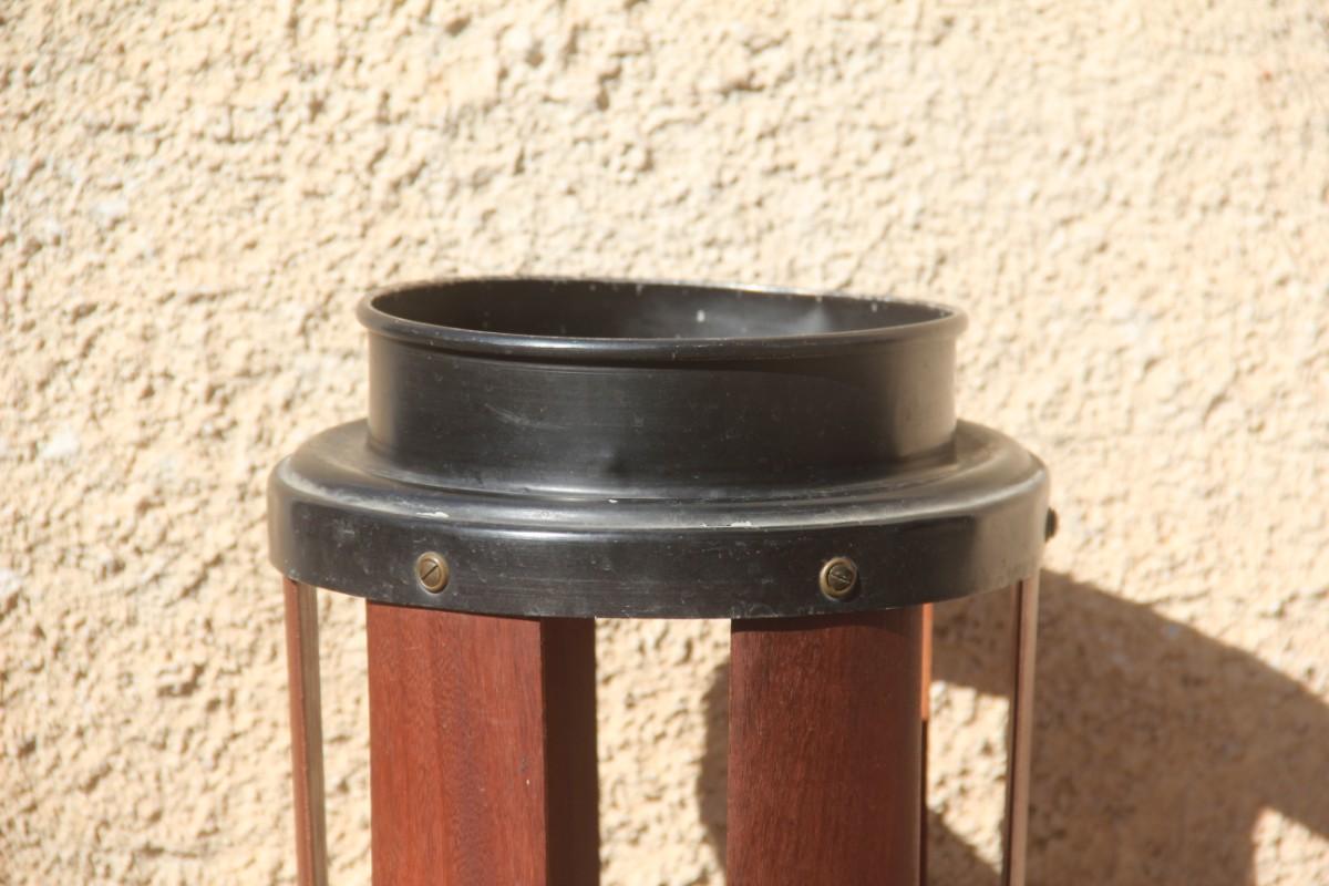 Umbrella stand in colored aluminum bands mahogany wood black Mid-Century Modern.