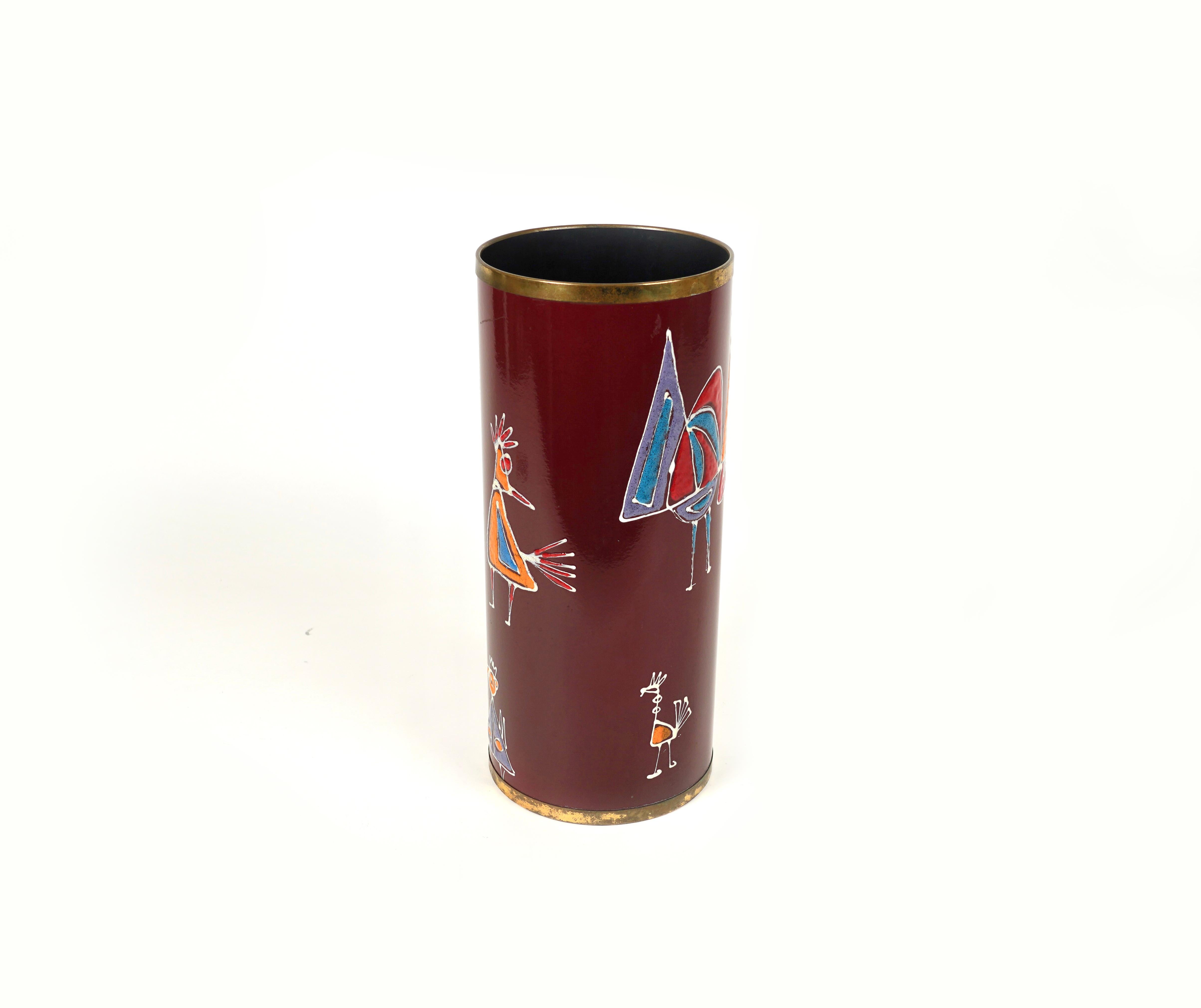 Mid-20th Century Umbrella Stand in Enamel Iron and Brass by Siva Di Poggibonsi, Italy, 1960s For Sale