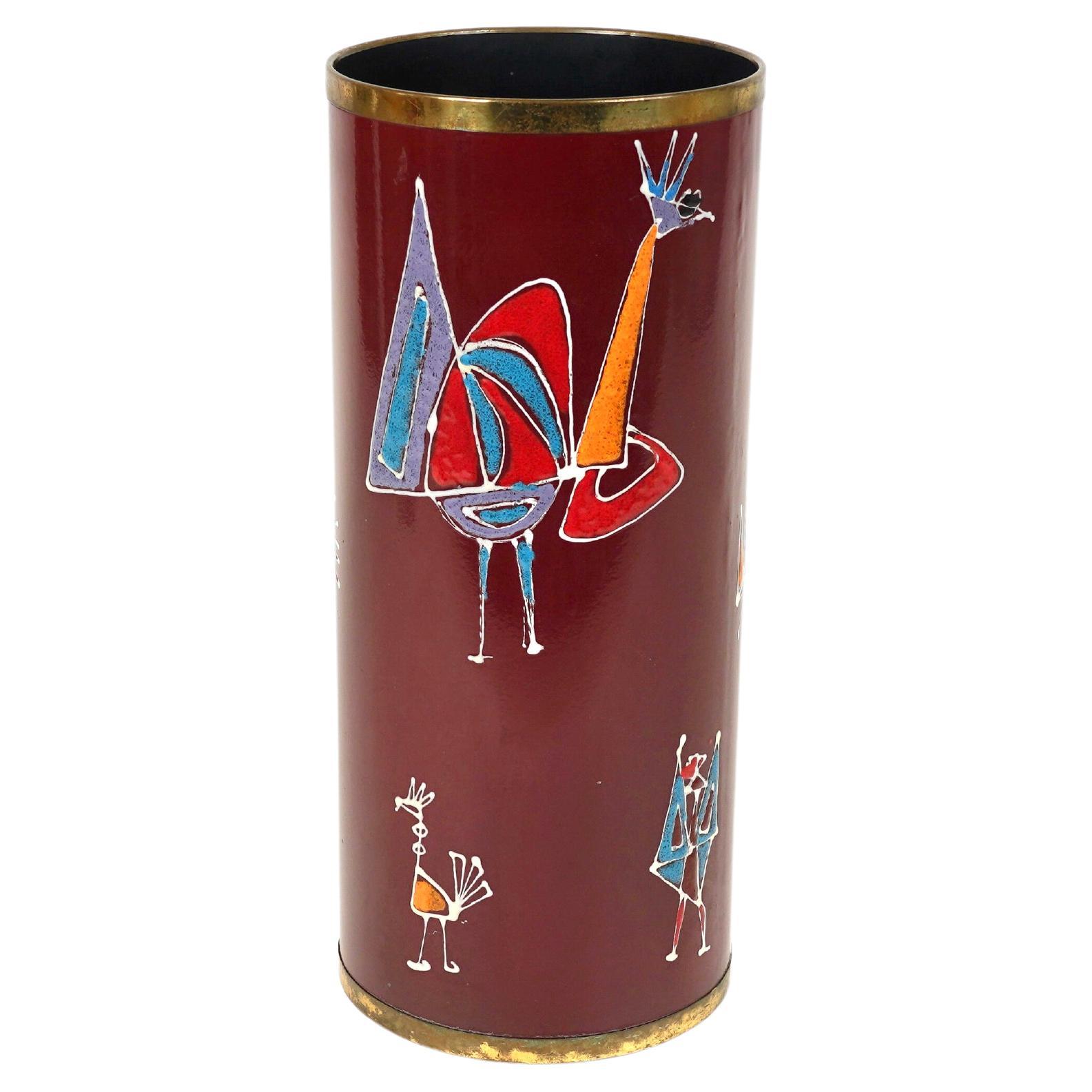 Umbrella Stand in Enamel Iron and Brass by Siva Di Poggibonsi, Italy, 1960s For Sale