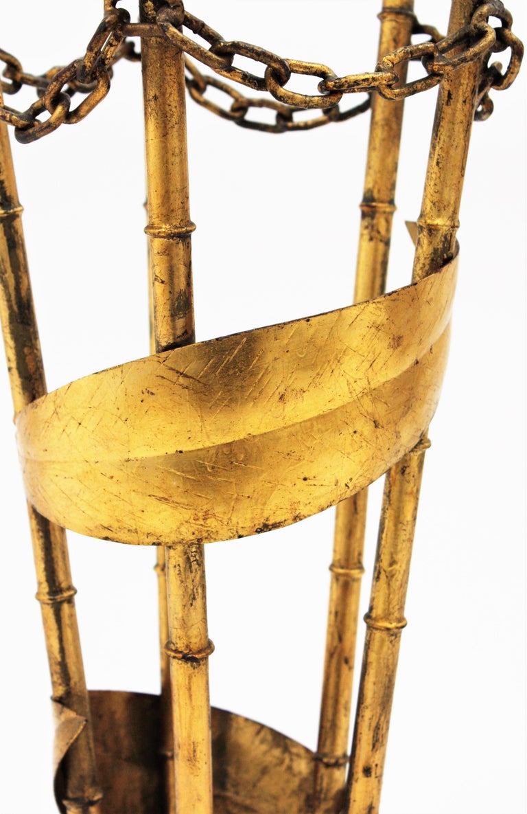 Gilt Iron Faux Bamboo Umbrella Stand For Sale at 1stDibs