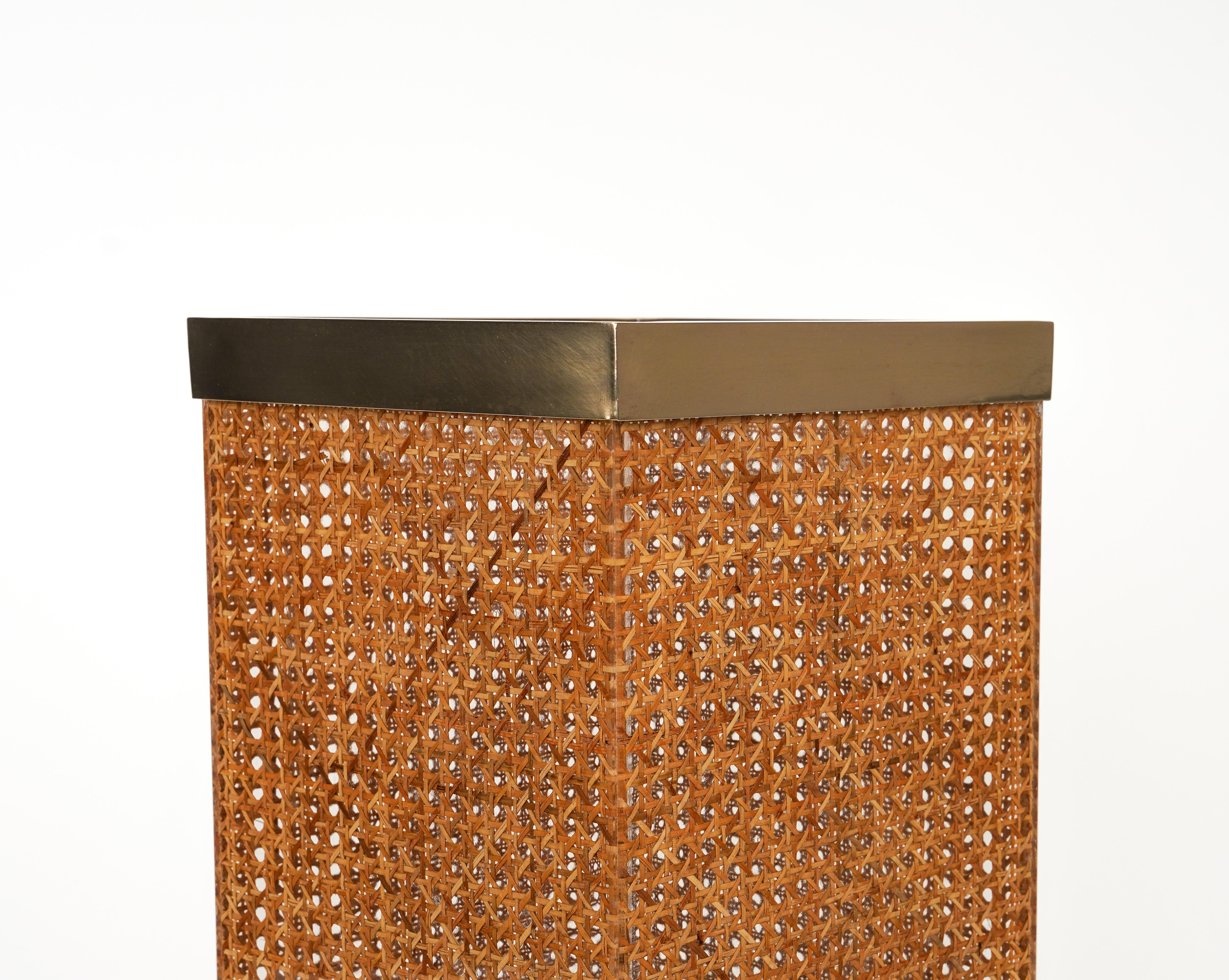 Umbrella Stand in Lucite, Rattan and Brass Christian Dior Style, Italy 1970s For Sale 5