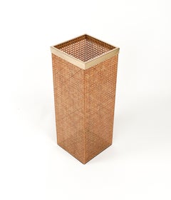 Umbrella Stand in Lucite, Rattan and Brass Christian Dior Style, Italy 1970s