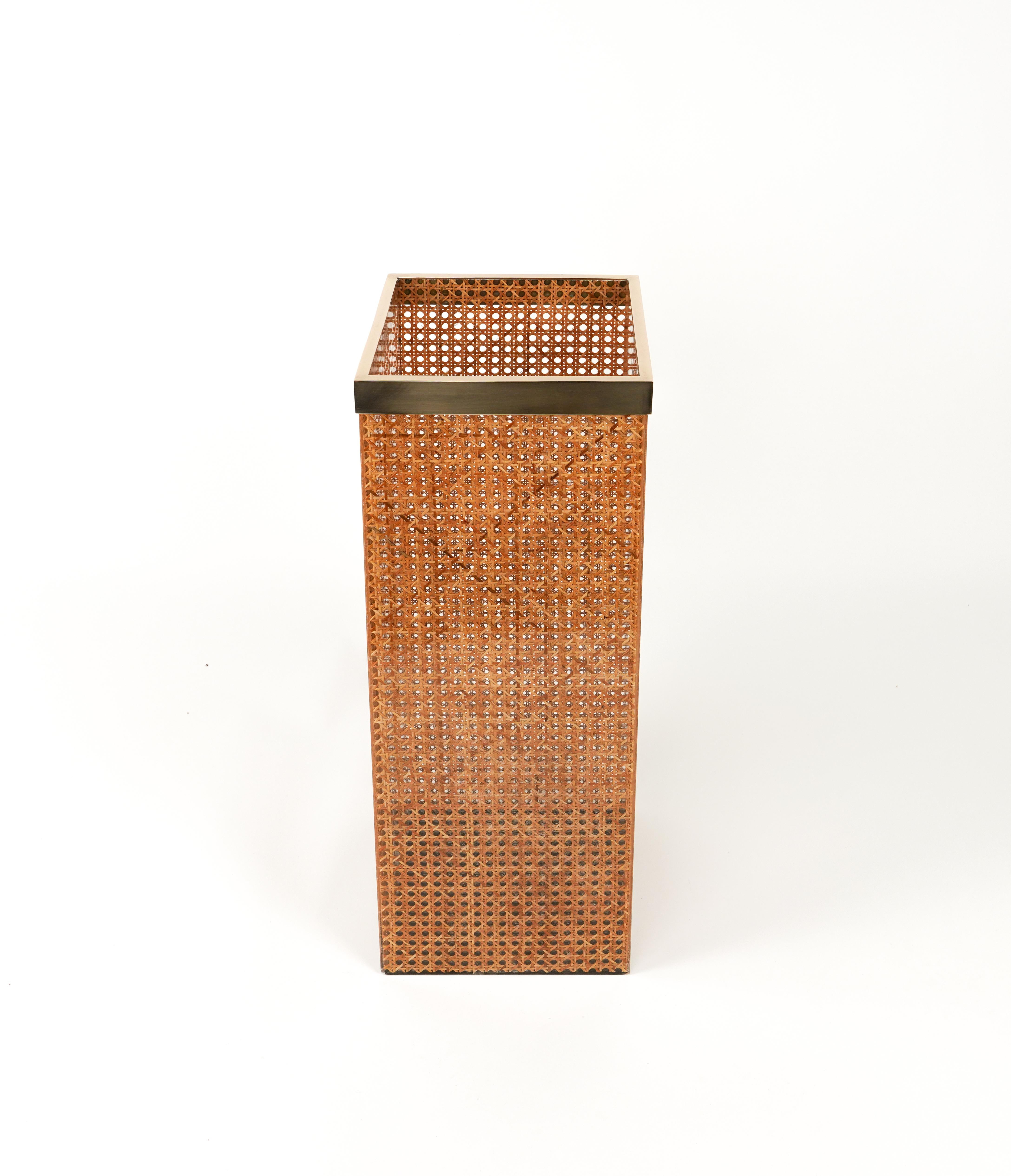 Late 20th Century Umbrella Stand in Lucite, Rattan and Brass Christian Dior Style, Italy 1970s For Sale