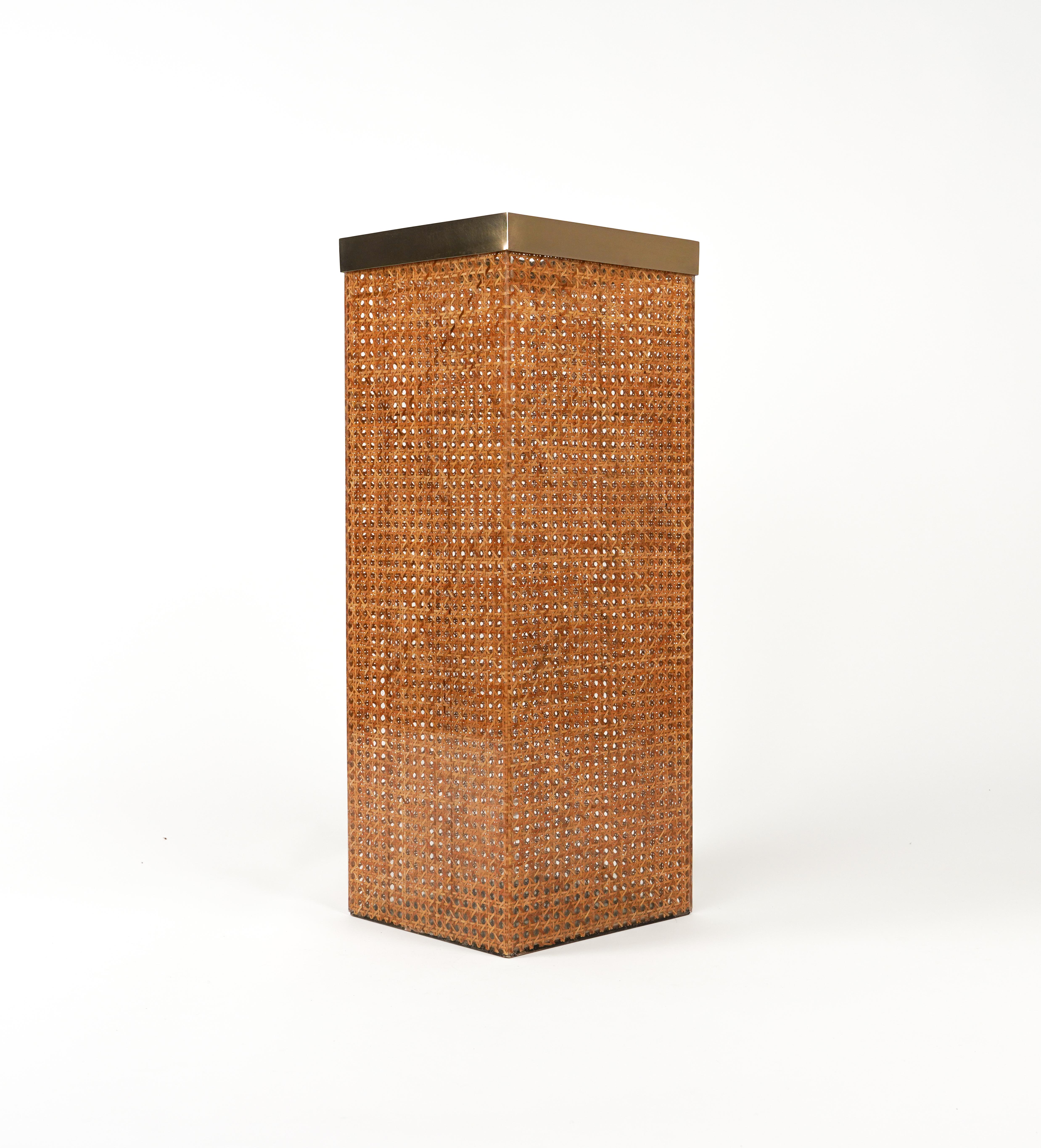 Umbrella Stand in Lucite, Rattan and Brass Christian Dior Style, Italy 1970s For Sale 1