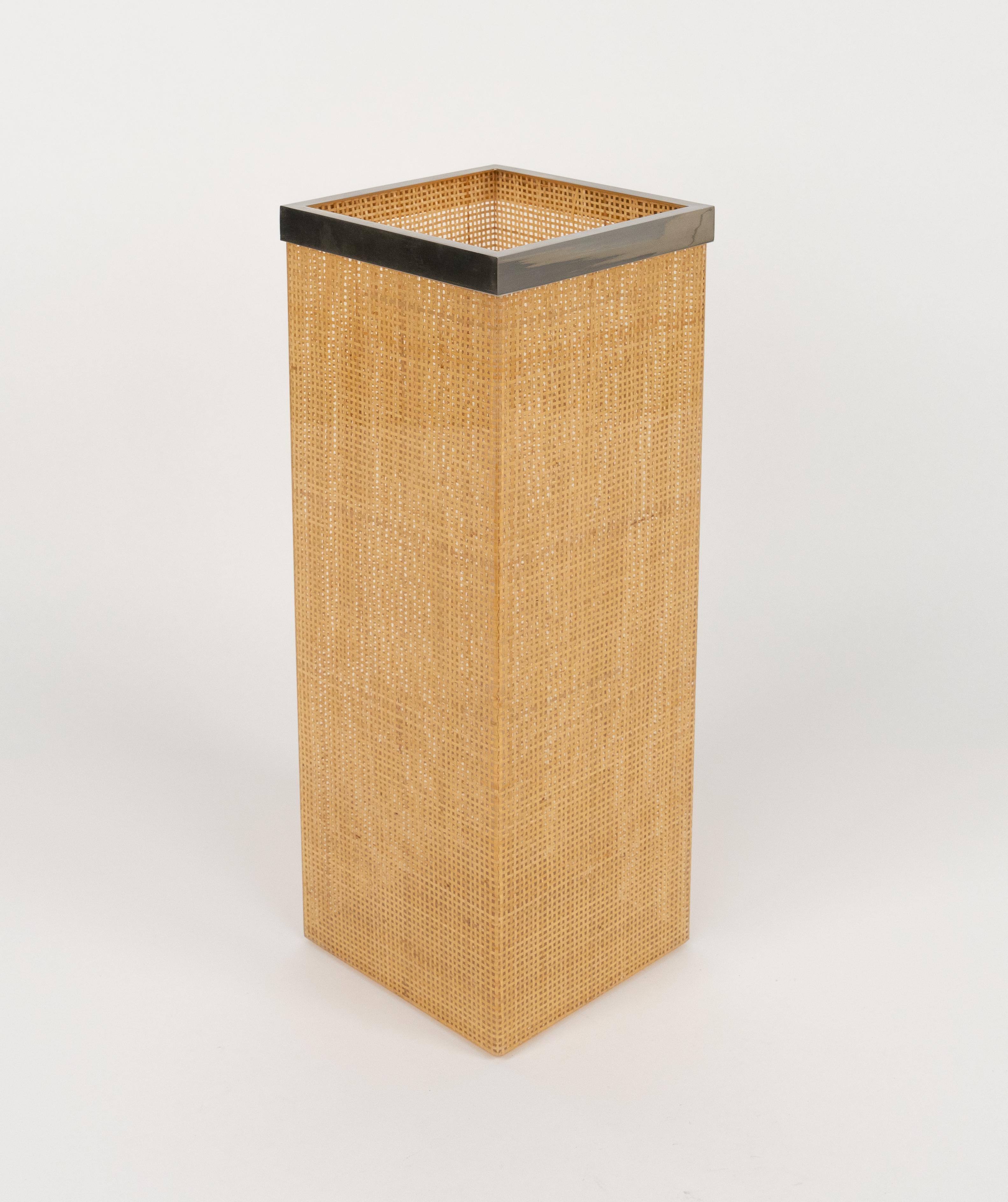 Umbrella Stand in Lucite, Wicker and Chrome Christian Dior Style, Italy 1970s 4