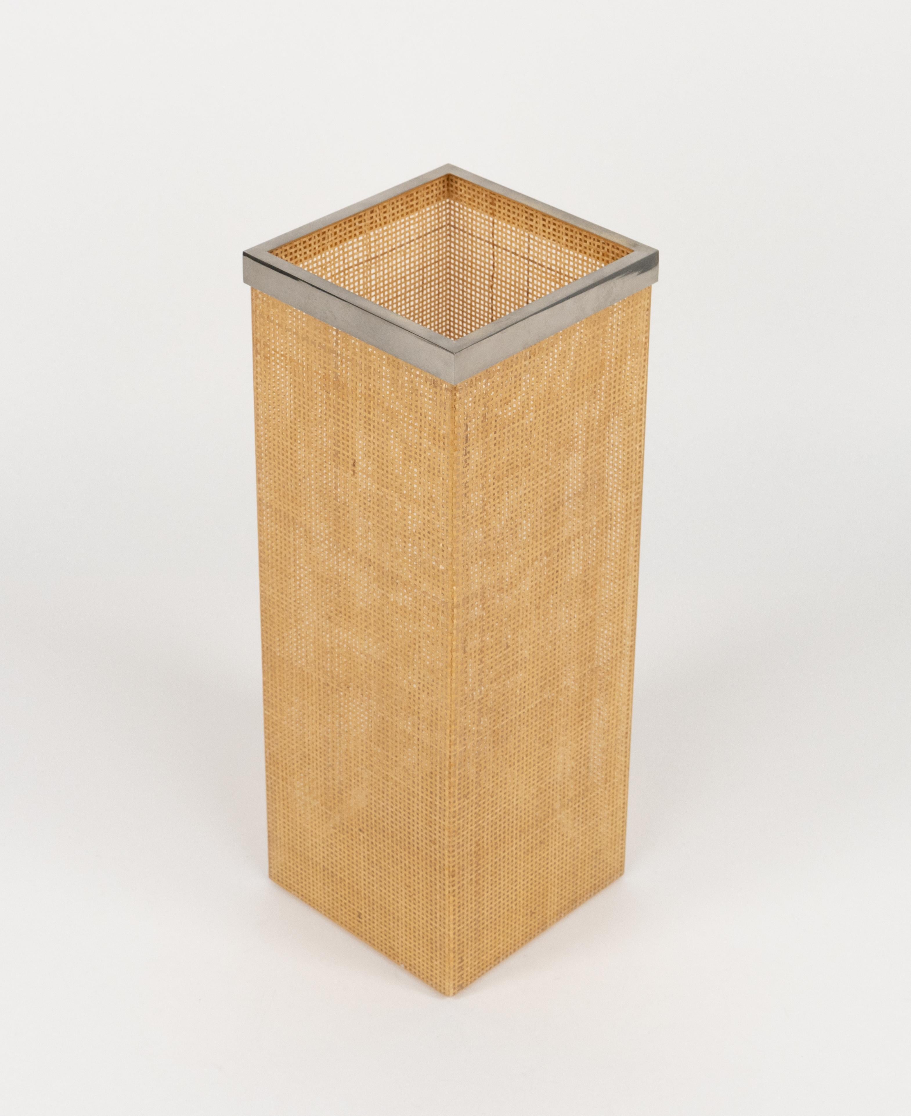Mid-Century Modern Umbrella Stand in Lucite, Wicker and Chrome Christian Dior Style, Italy 1970s