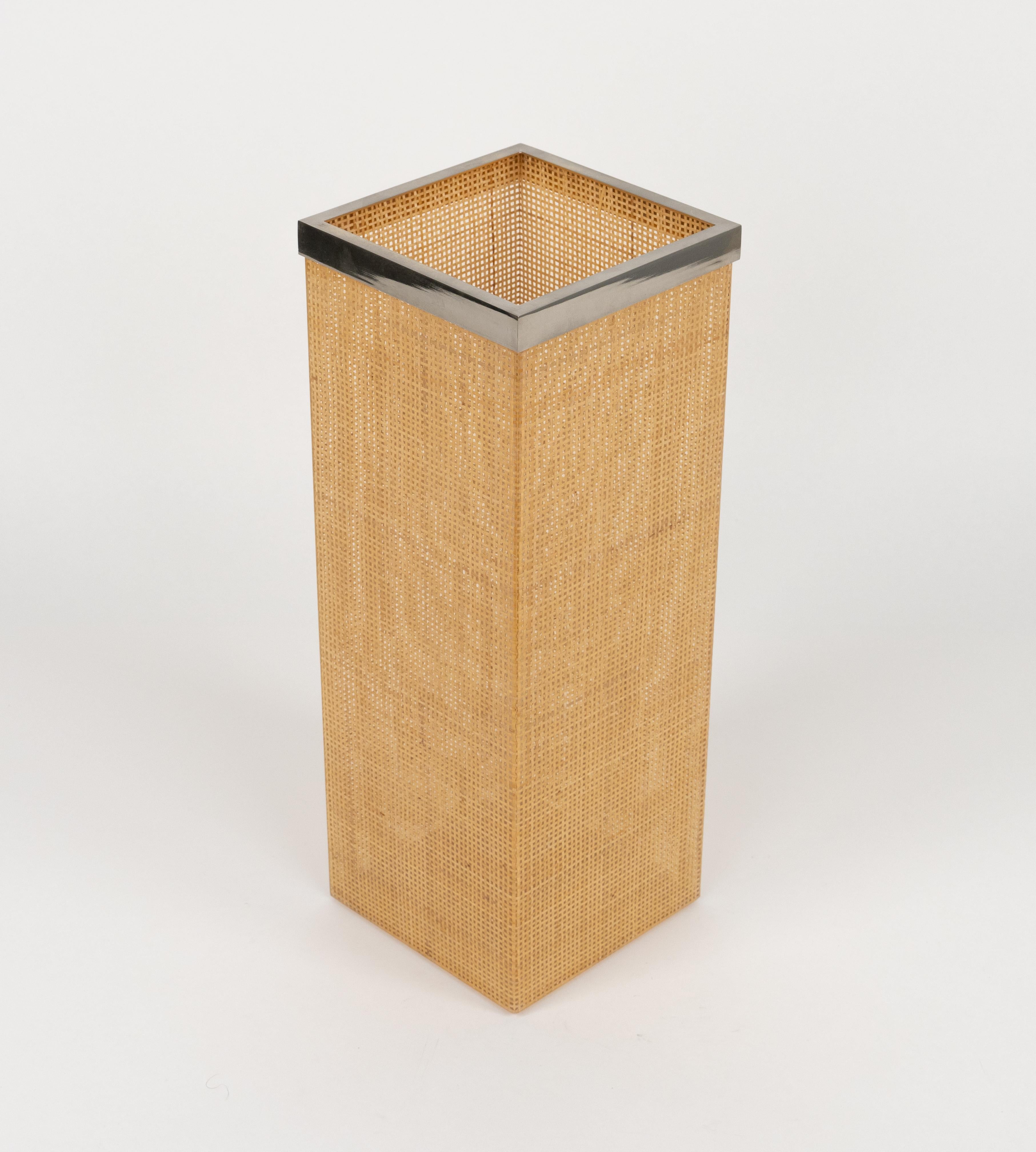 Italian Umbrella Stand in Lucite, Wicker and Chrome Christian Dior Style, Italy 1970s