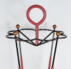 Umbrella Stand in Stitched Leather by Jacques Adnet