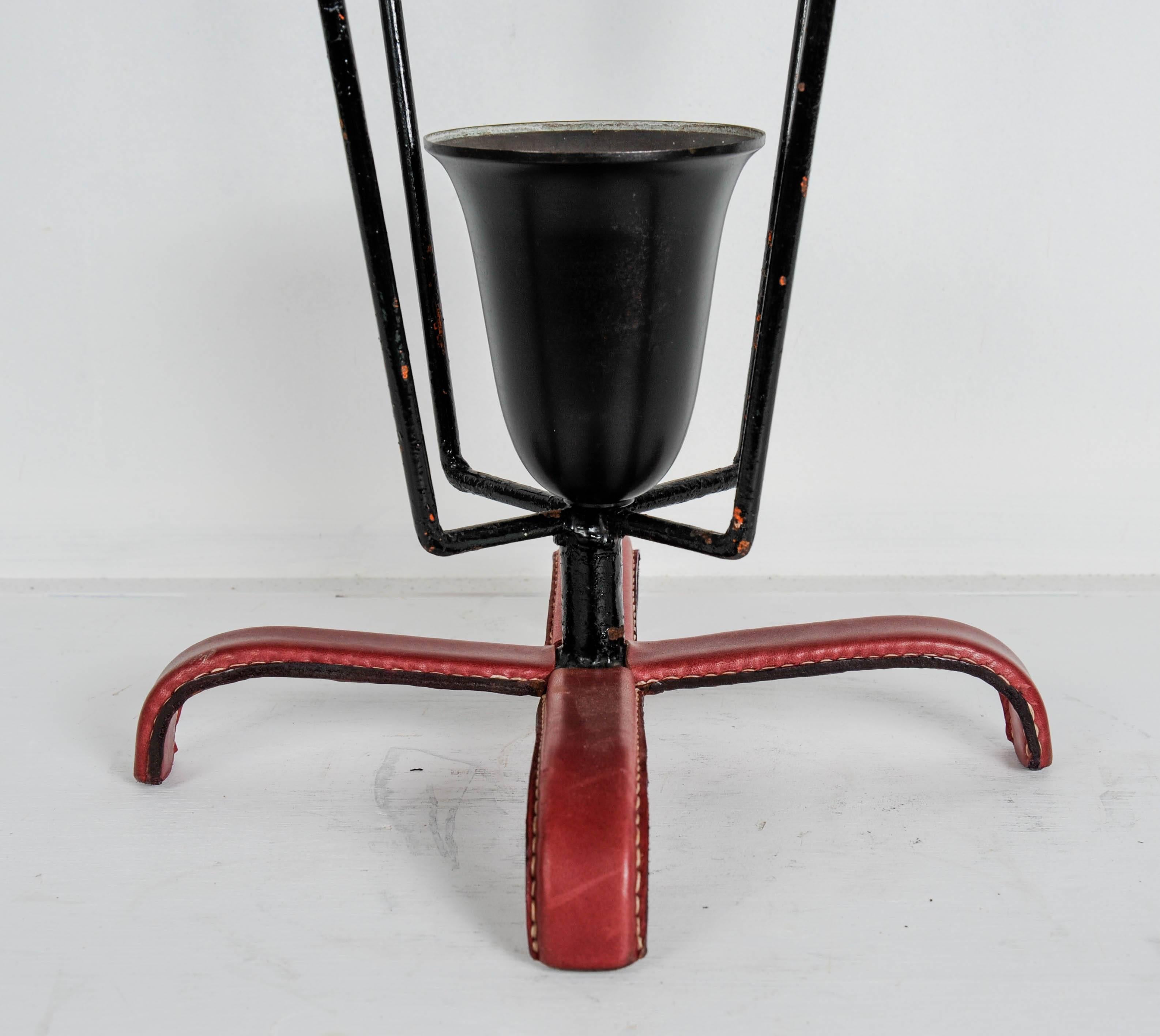 French Umbrella Stand in Stitched Leather by Jacques Adnet For Sale