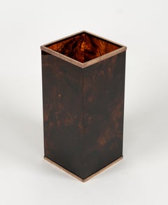 Umbrella Stand in Tortoiseshell Lucite & Brass Christian Dior Style, Italy 1970s