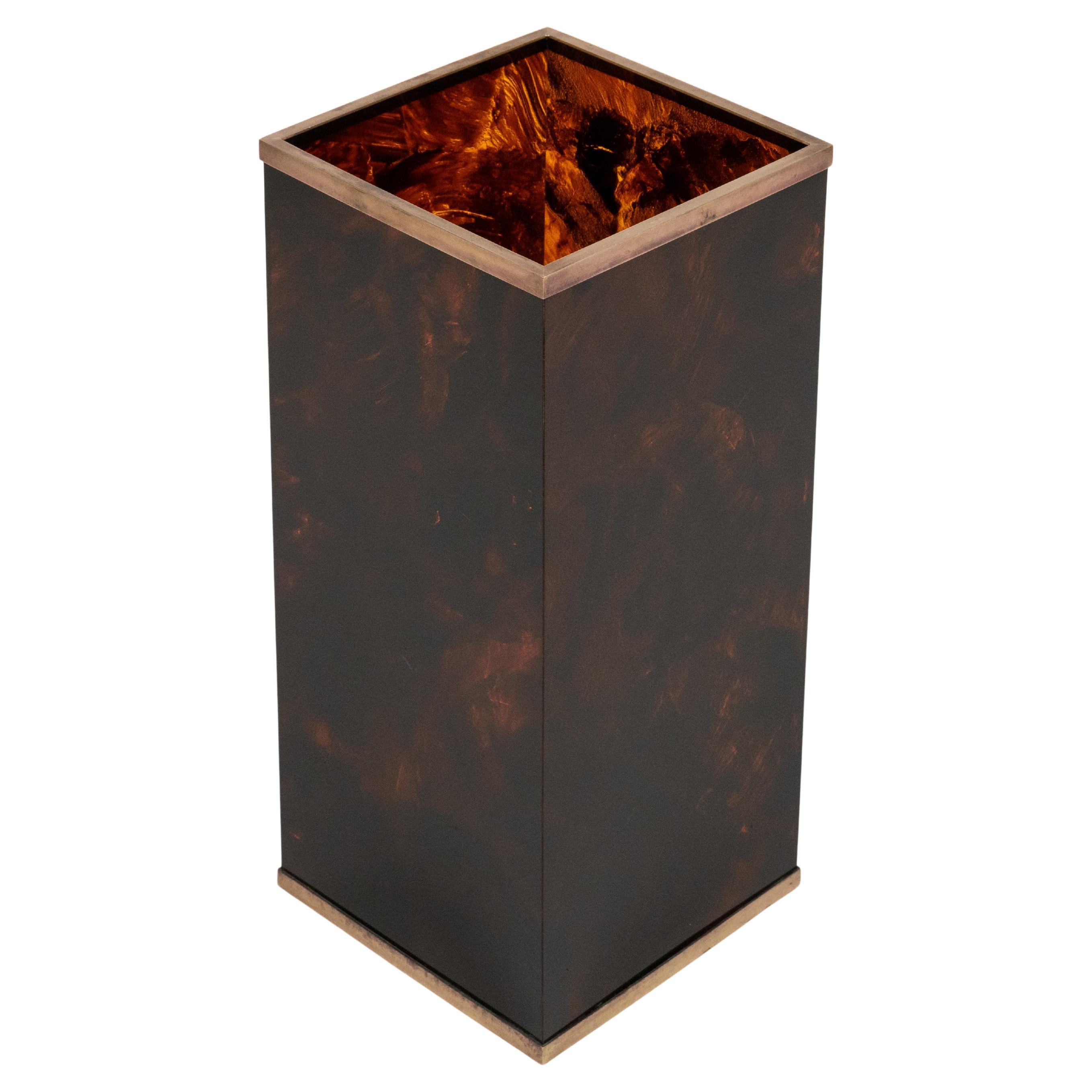 Umbrella Stand in Tortoiseshell Lucite & Brass Christian Dior Style, Italy 1970s