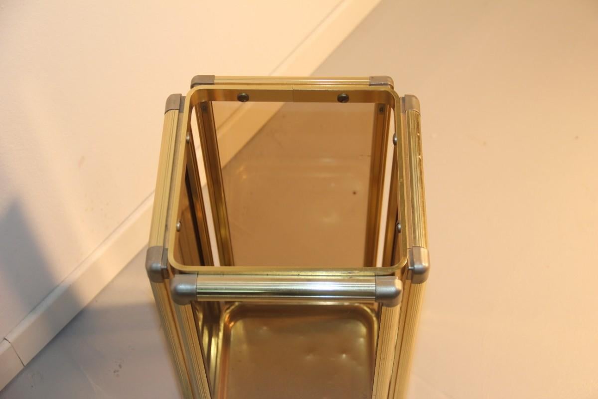 Mid-Century Modern Umbrella Stand Italian Design Brass Glass Grey Color Minimal Design 1960 For Sale