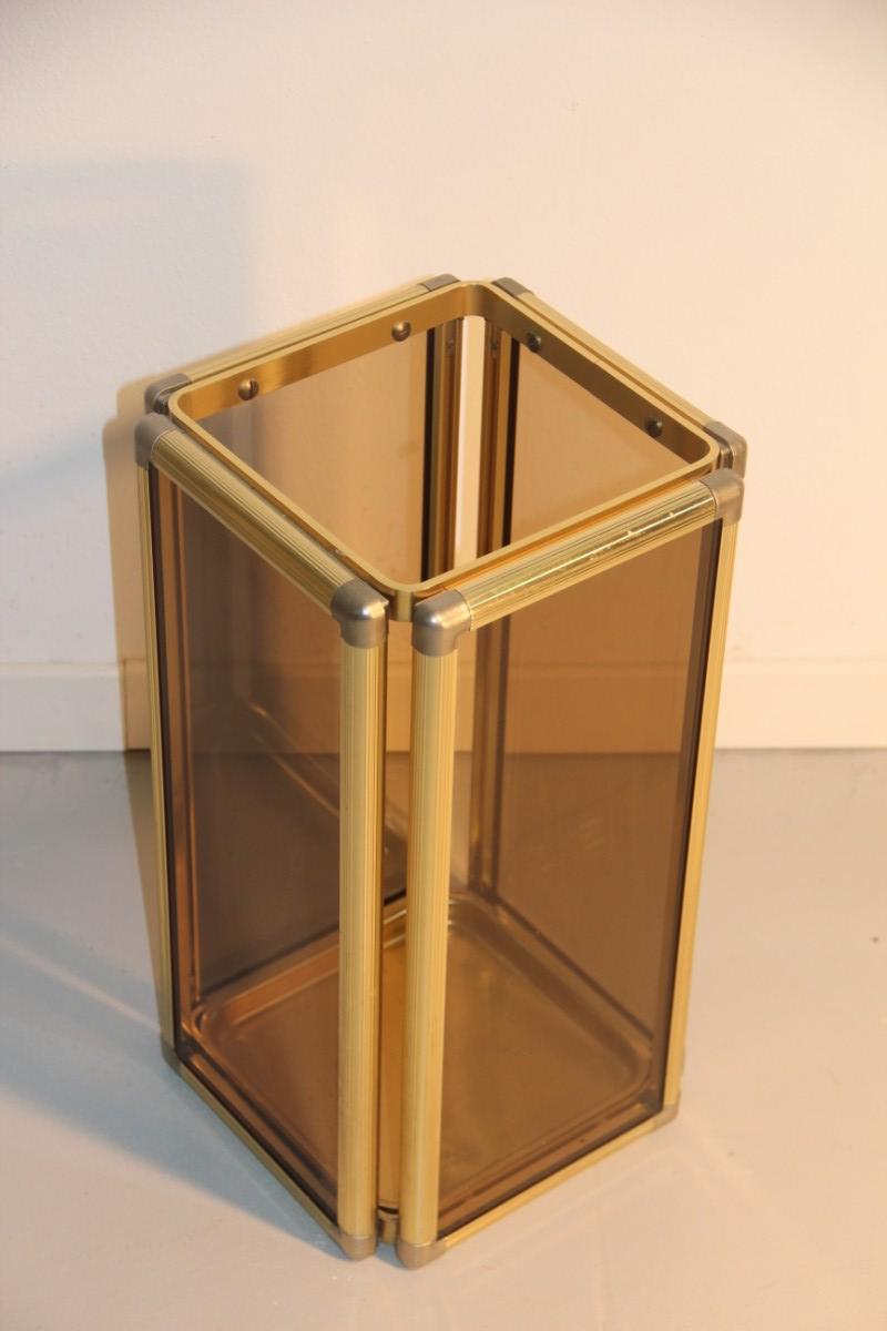 Umbrella Stand Italian Design Brass Glass Grey Color Minimal Design 1960 For Sale 1
