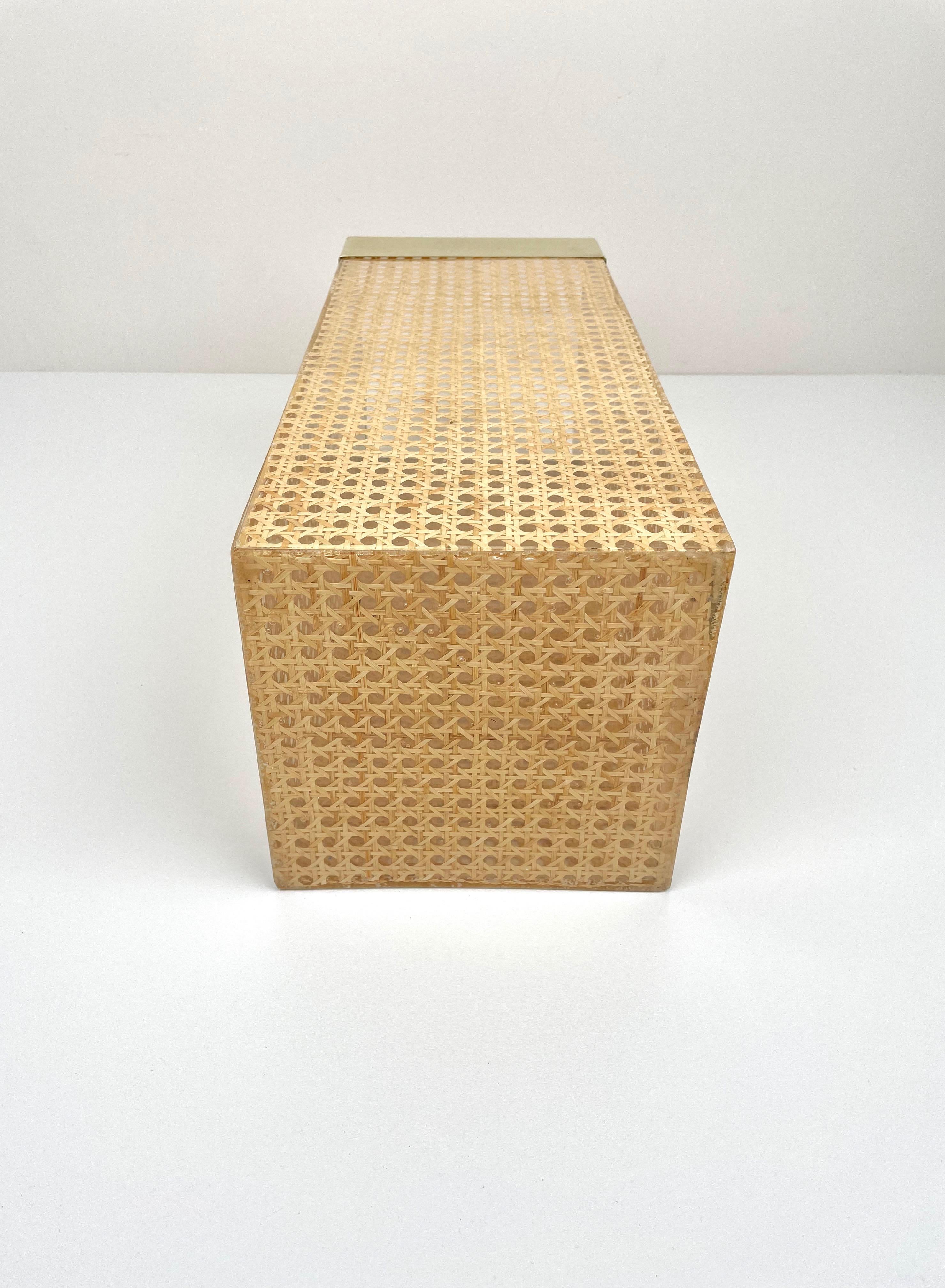 Umbrella Stand Lucite, Rattan and Brass by Christian Dior Home, France, 1970s 4