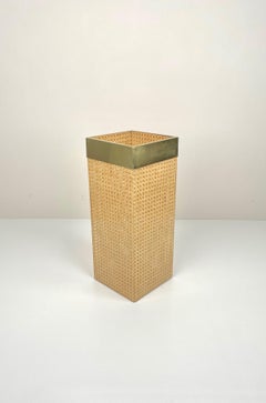 Umbrella Stand Lucite, Rattan and Brass by Christian Dior Home, France, 1970s