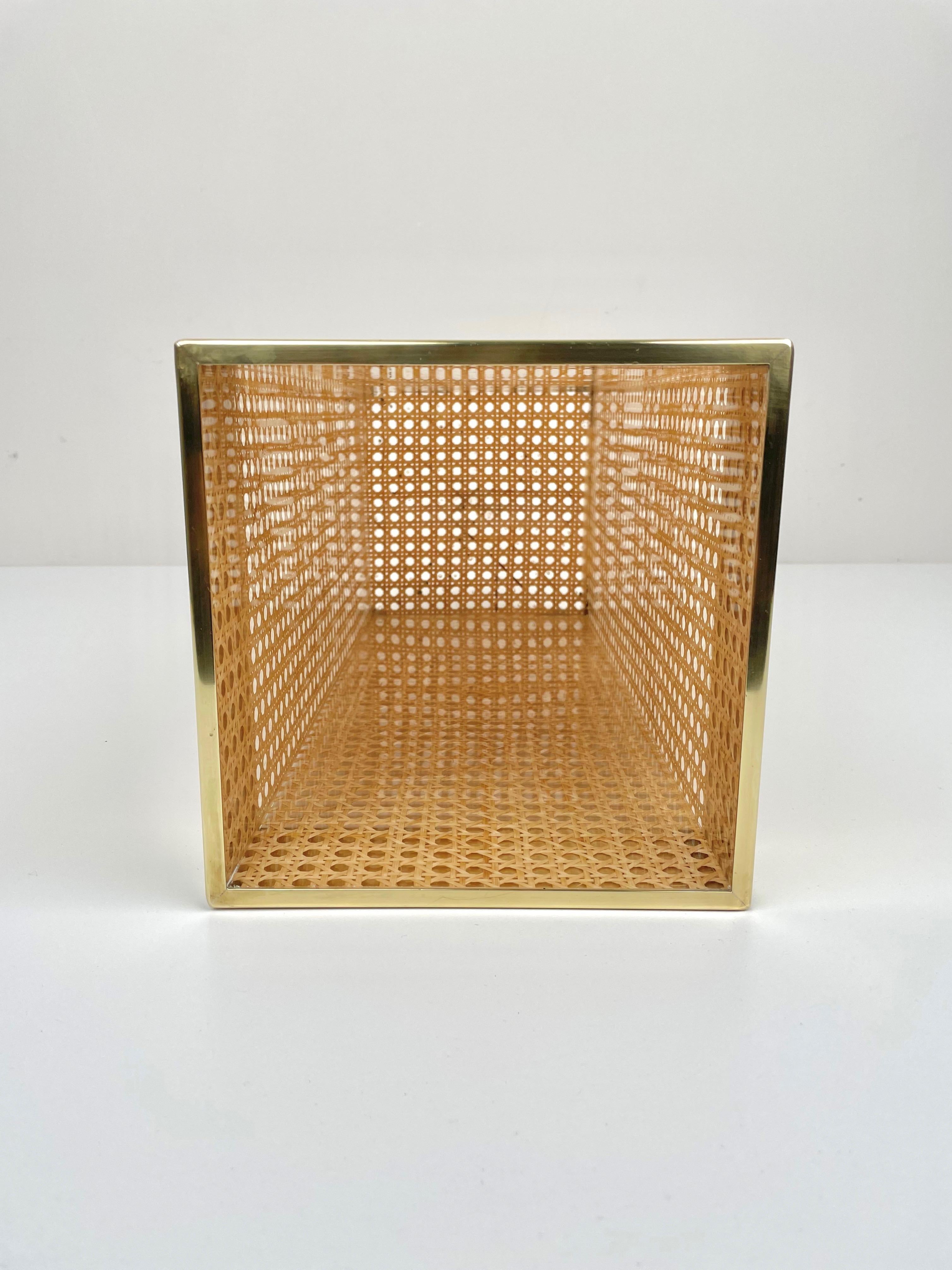 Umbrella Stand Lucite, Rattan and Brass by Christian Dior Home, France, 1970s 1