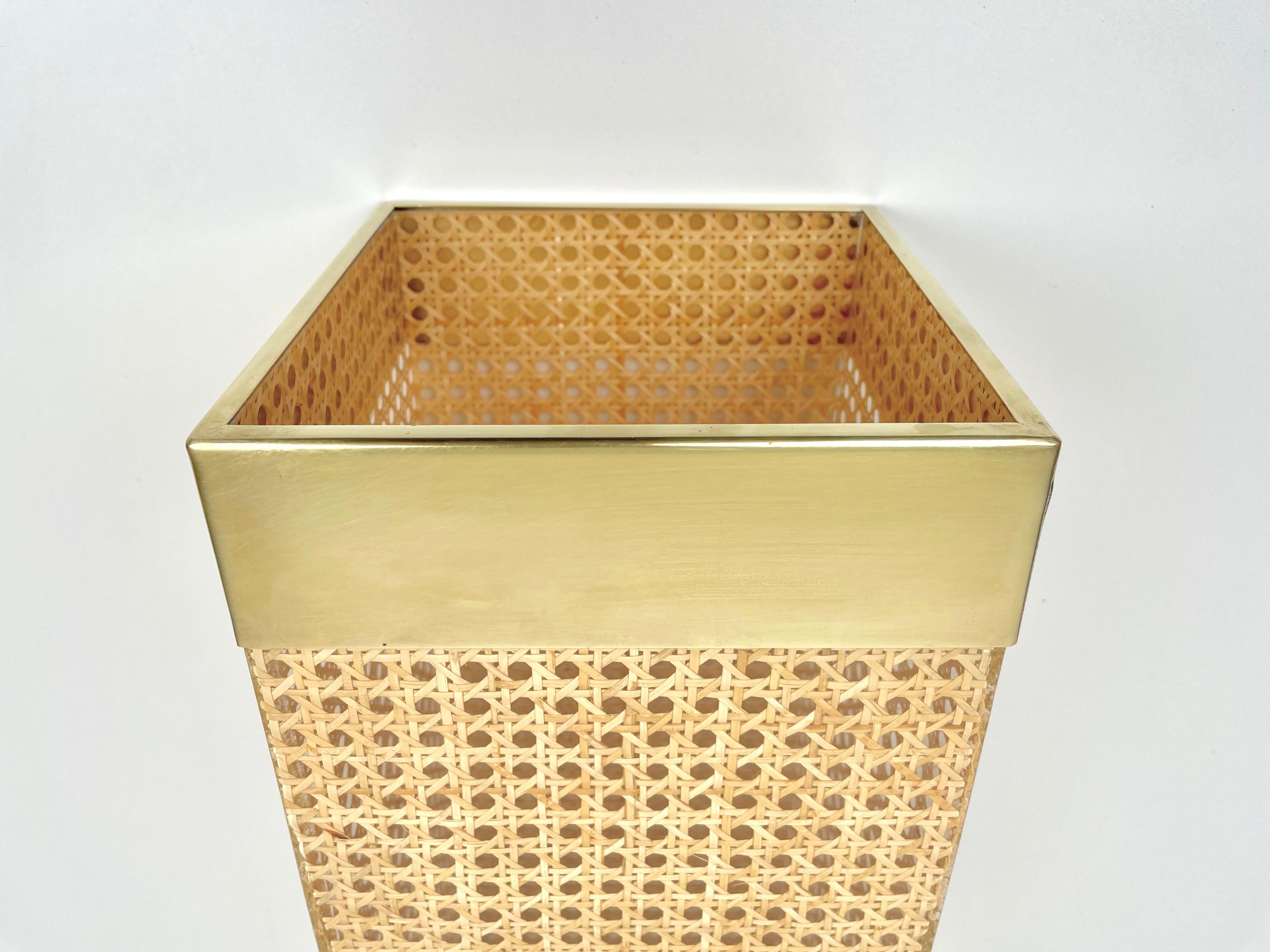 Umbrella Stand Lucite, Rattan and Brass by Christian Dior Home, France, 1970s 2