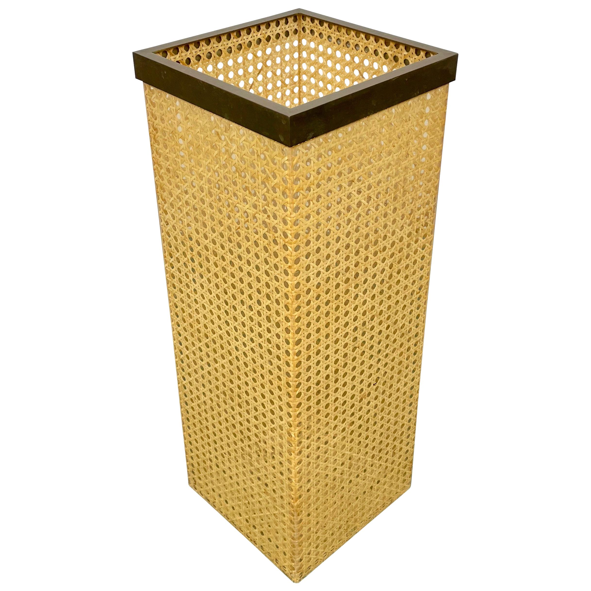 Umbrella Stand Lucite, Rattan and Brass by Christian Dior Home, France
