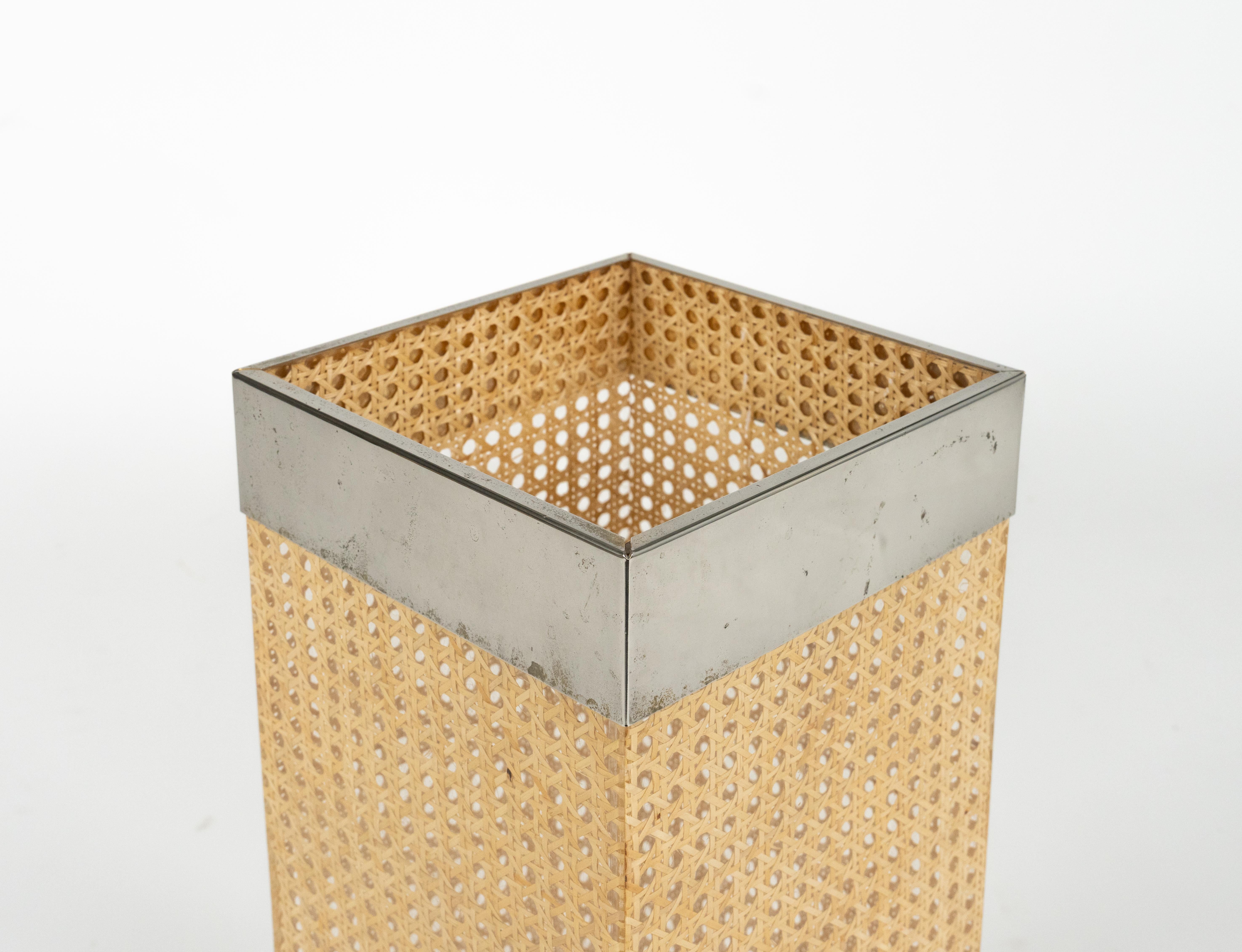 Schirmständer Lucite, Rattan und Stahl Christian Dior Home Style, Italien 1970er im Angebot 1