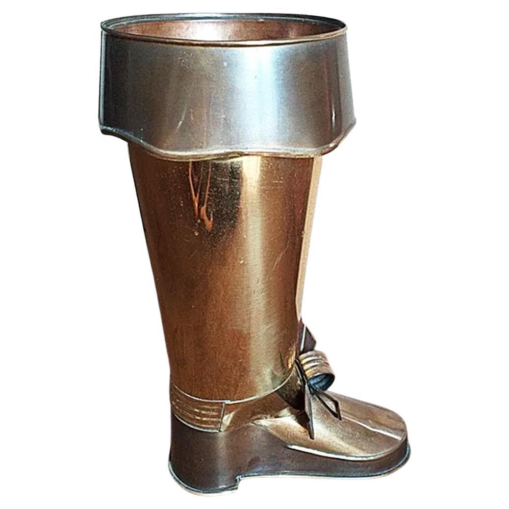 Umbrella Stand  Midcentury Brass  and Copper, Boot Form