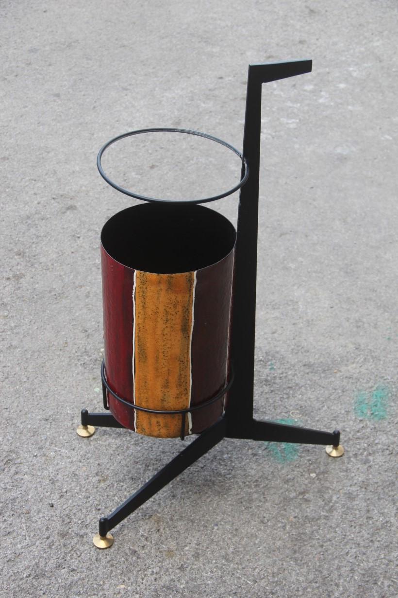 Umbrella Stand Poggibonsi Siva Design Midcentury Italian Enamel Iron Black For Sale 4