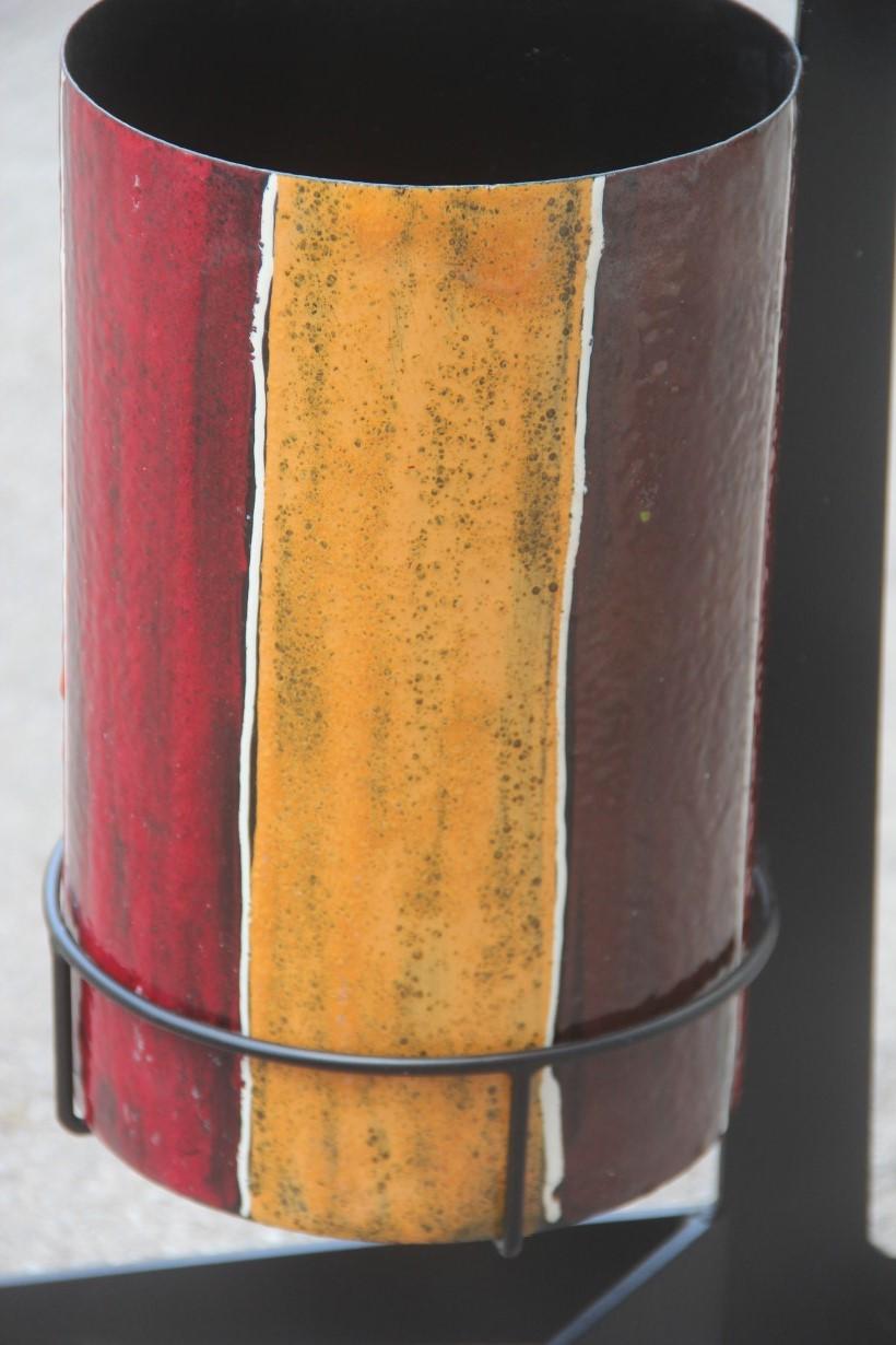 Umbrella stand Poggibonsi Siva design midcentury Italian enamel iron black.

Enamel multi-color, brass feet.