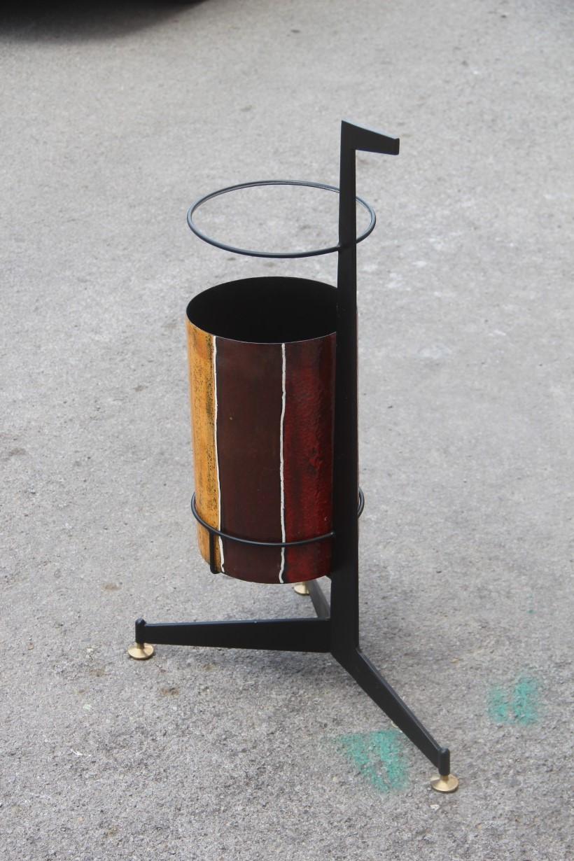 Brass Umbrella Stand Poggibonsi Siva Design Midcentury Italian Enamel Iron Black For Sale