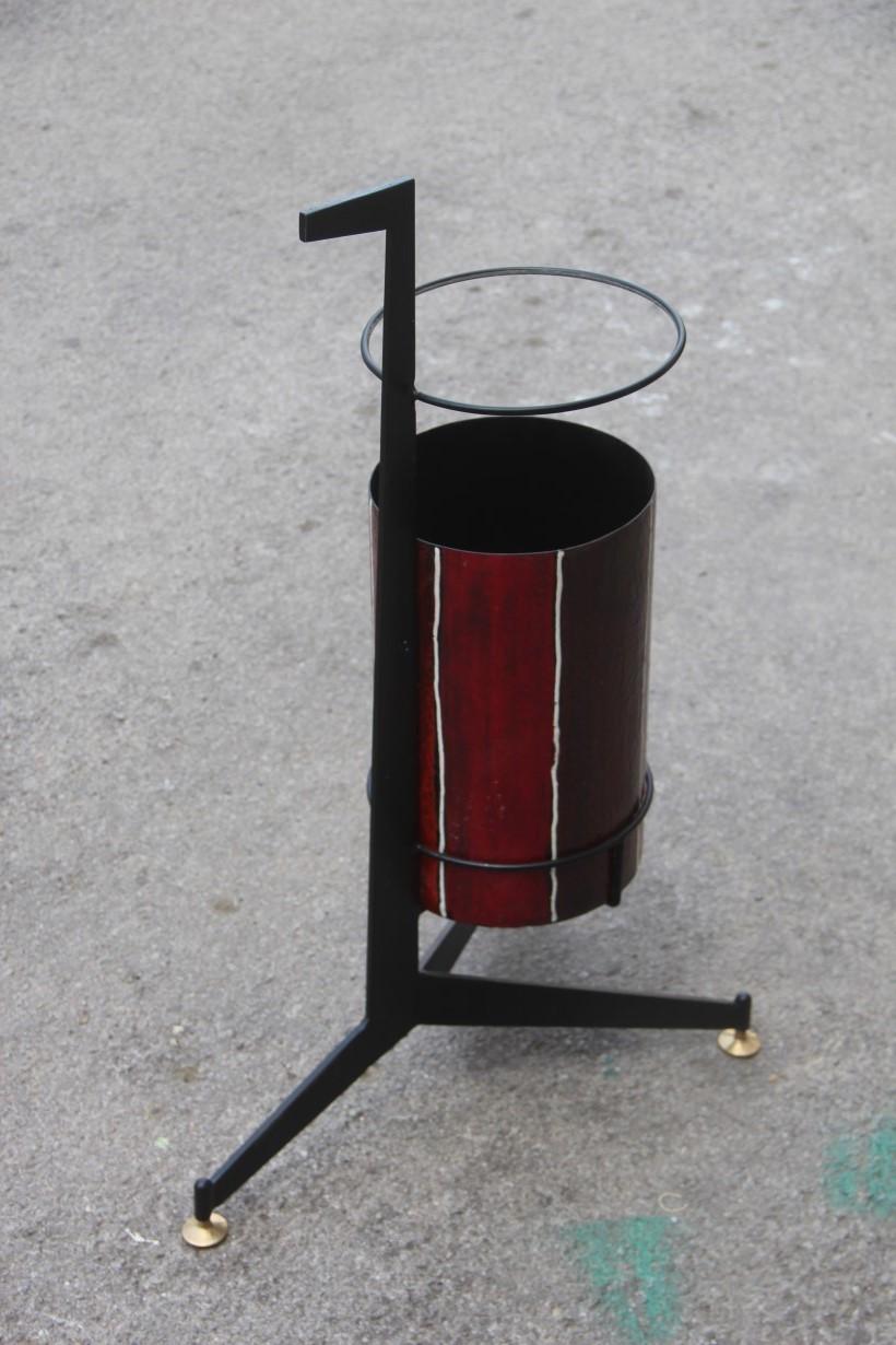 Umbrella Stand Poggibonsi Siva Design Midcentury Italian Enamel Iron Black For Sale 1