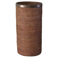 Umbrella Stand, Rattan and Bamboo with Brass Edge, Hollywood Regency 1970s