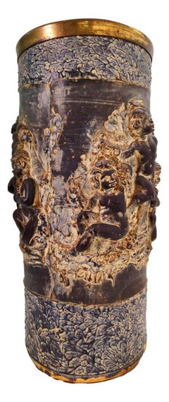 Umbrella Stand Sculpture in High Relief in Wood and Plaster, 1940s