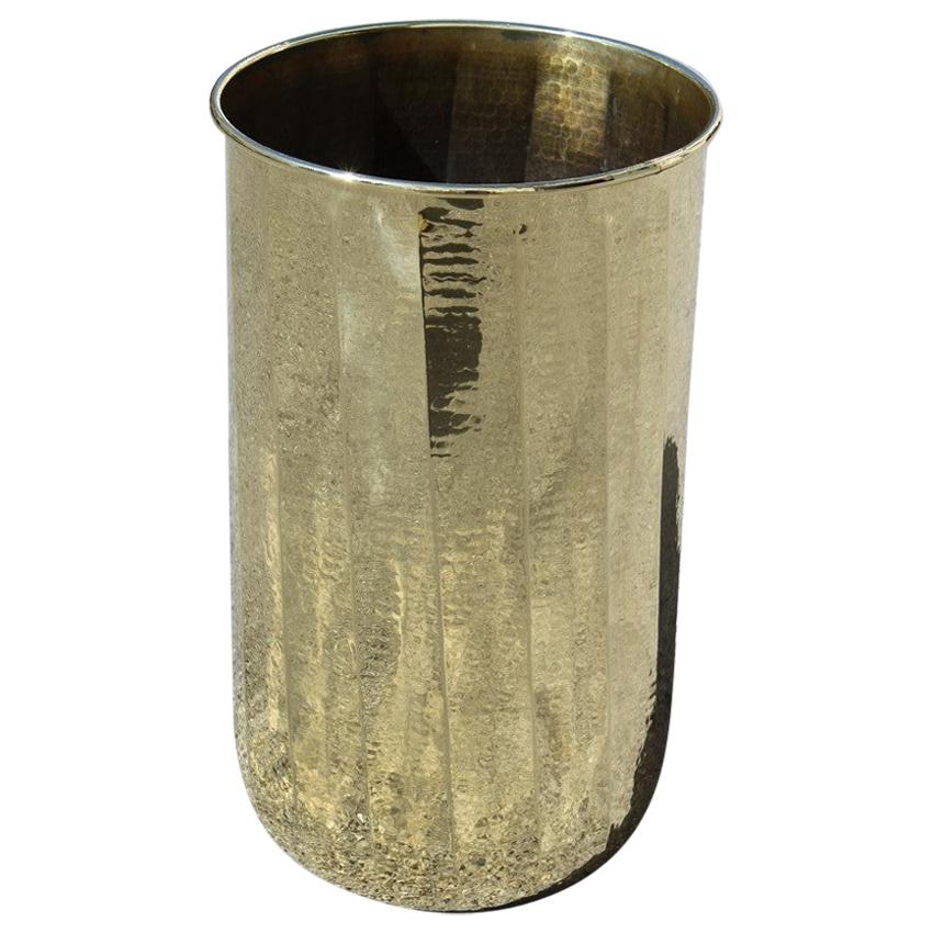 Umbrella Stand Solid Brass Gold Hammered Italian Design, 1970s