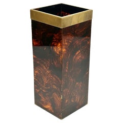 Umbrella Stand Tortoiseshell Lucite and Brass Christian Dior Style, Italy 1970s