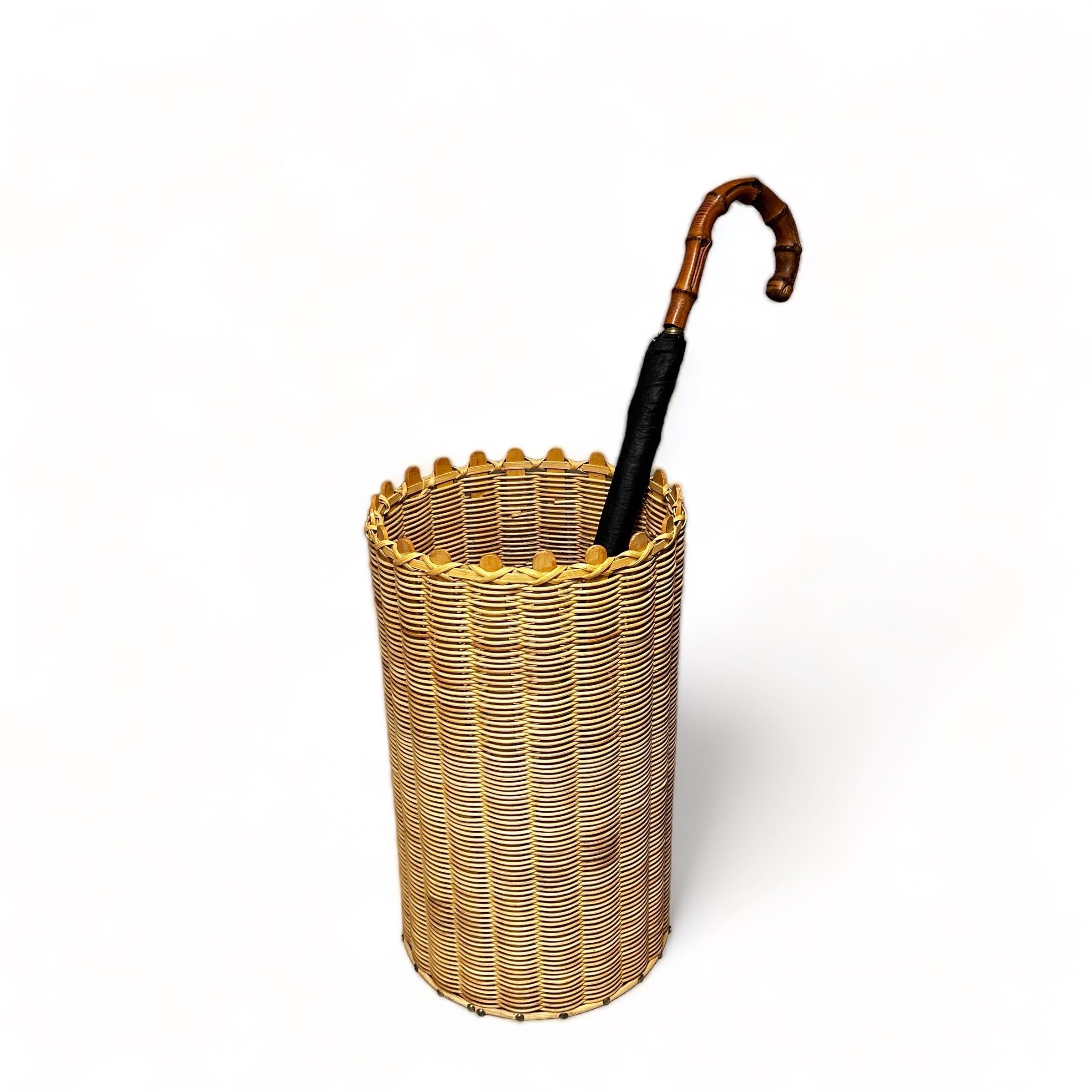 Mid-Century Modern Umbrella Stand Wicker, Austria 1950s For Sale