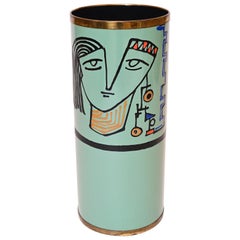 Umbrella Stand with Polychrome Face Motif by Poggibonsi