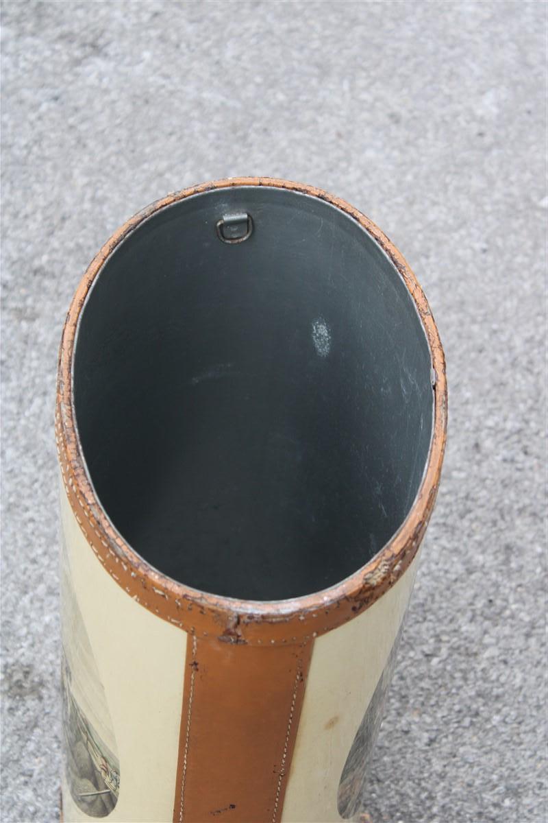 Mid-20th Century Umbrella stand with prints of 1950s country English life with leather parts For Sale