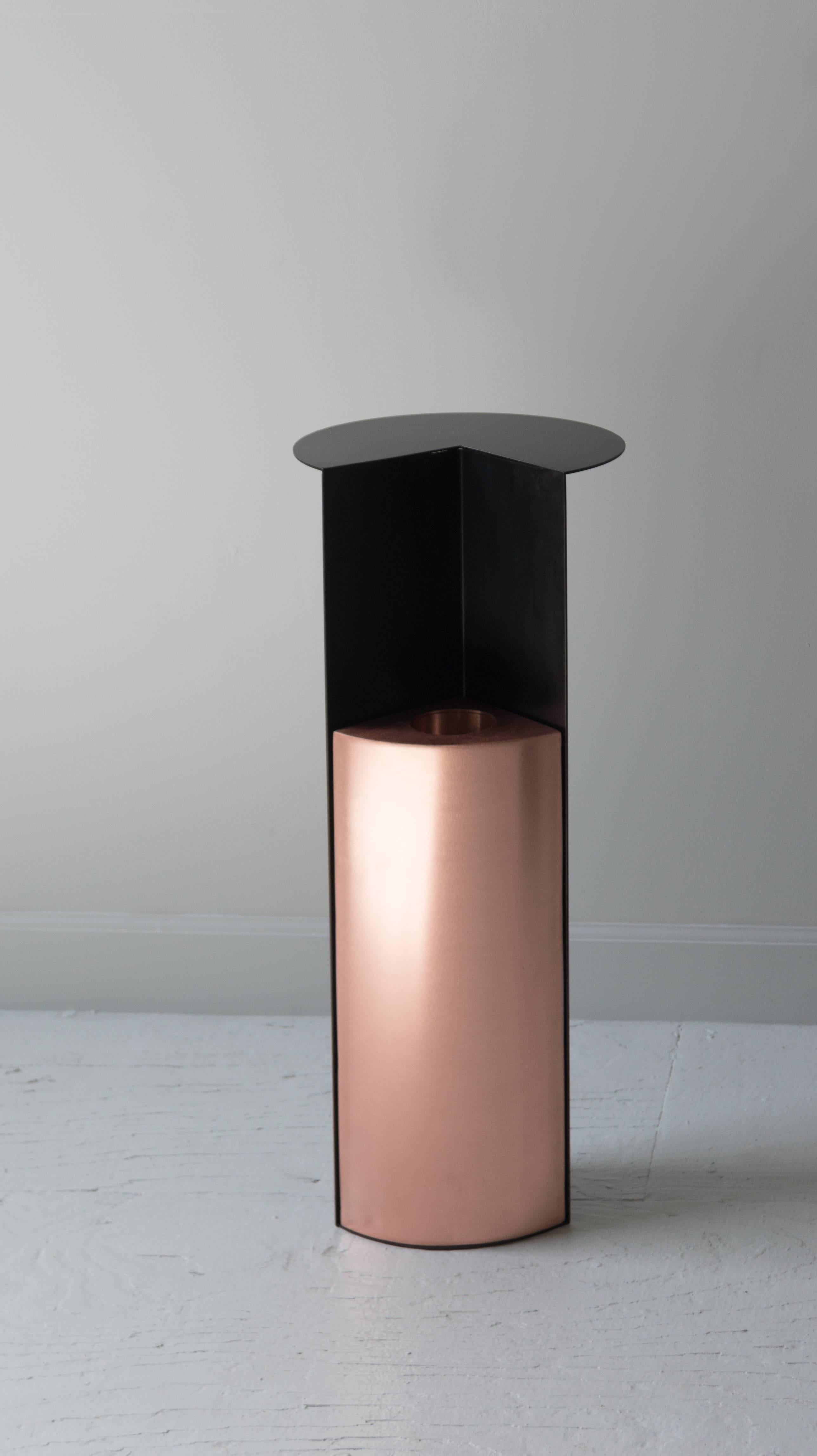Contemporary Umbrella Stand with Shelf in Blackened Steel and Copper by Birnam Wood Studio For Sale