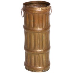 Umbrella Walking Cane Stand Faux Bamboo in Solid Brass, Hollywood Regency