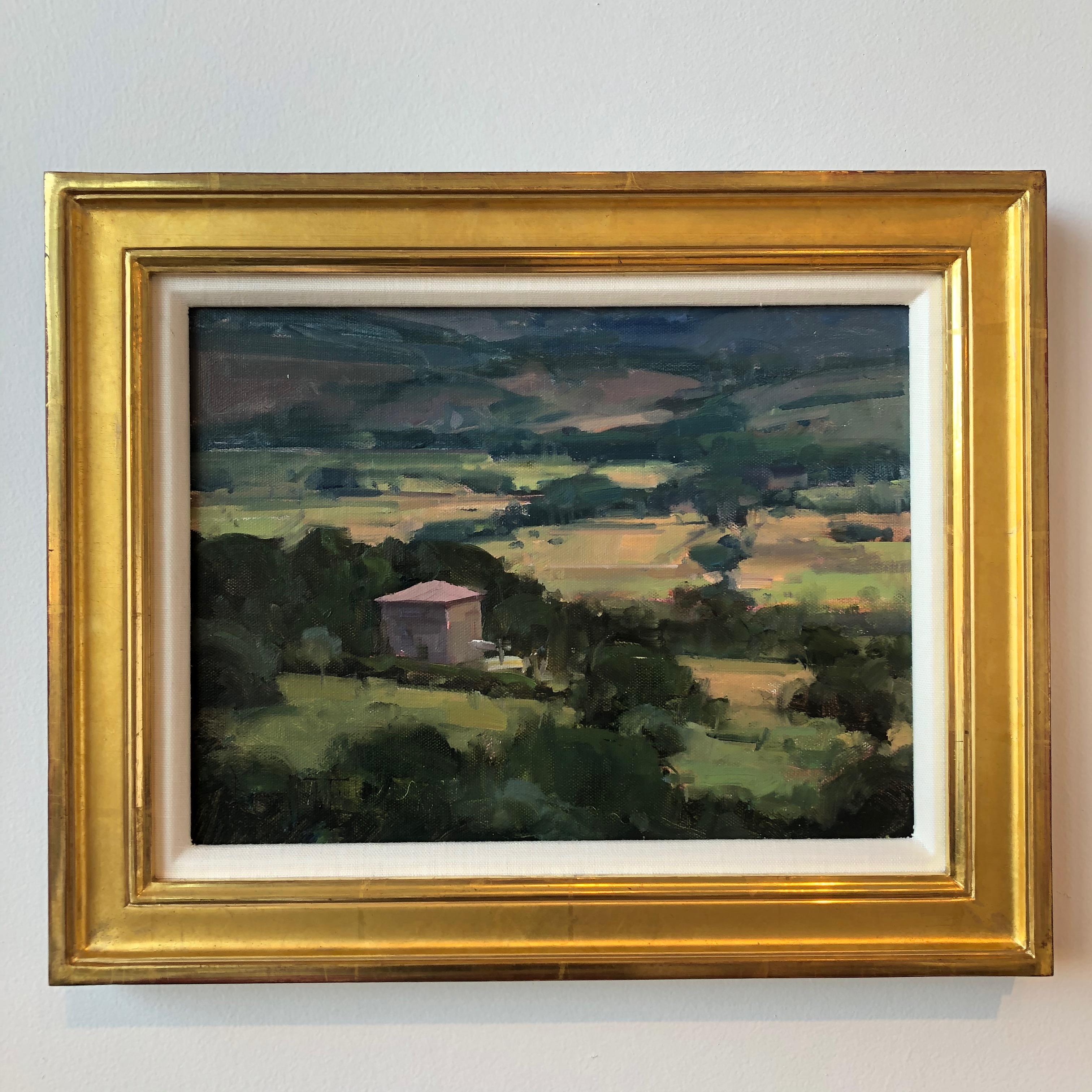 Umbrian landscape painting by Bryan Mark Taylor. Todi, Italy. In custom gilded frame.