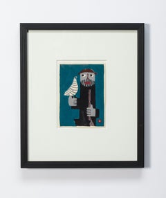 Umetaro Azechi Mountain Man Holding a Pigeon Japanese Woodblock