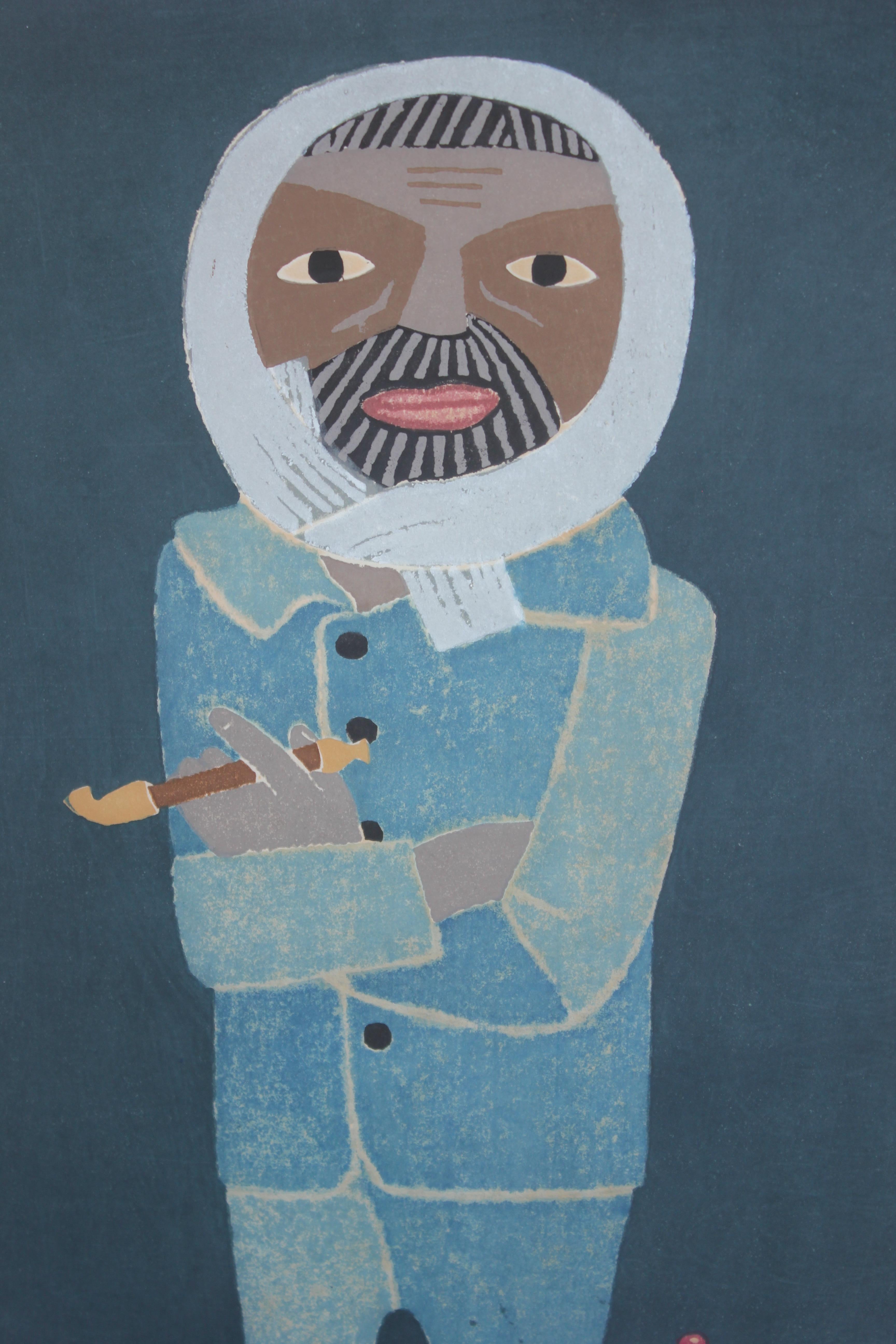 Old Farmer With Pipe - Print by Umetaro Azechi