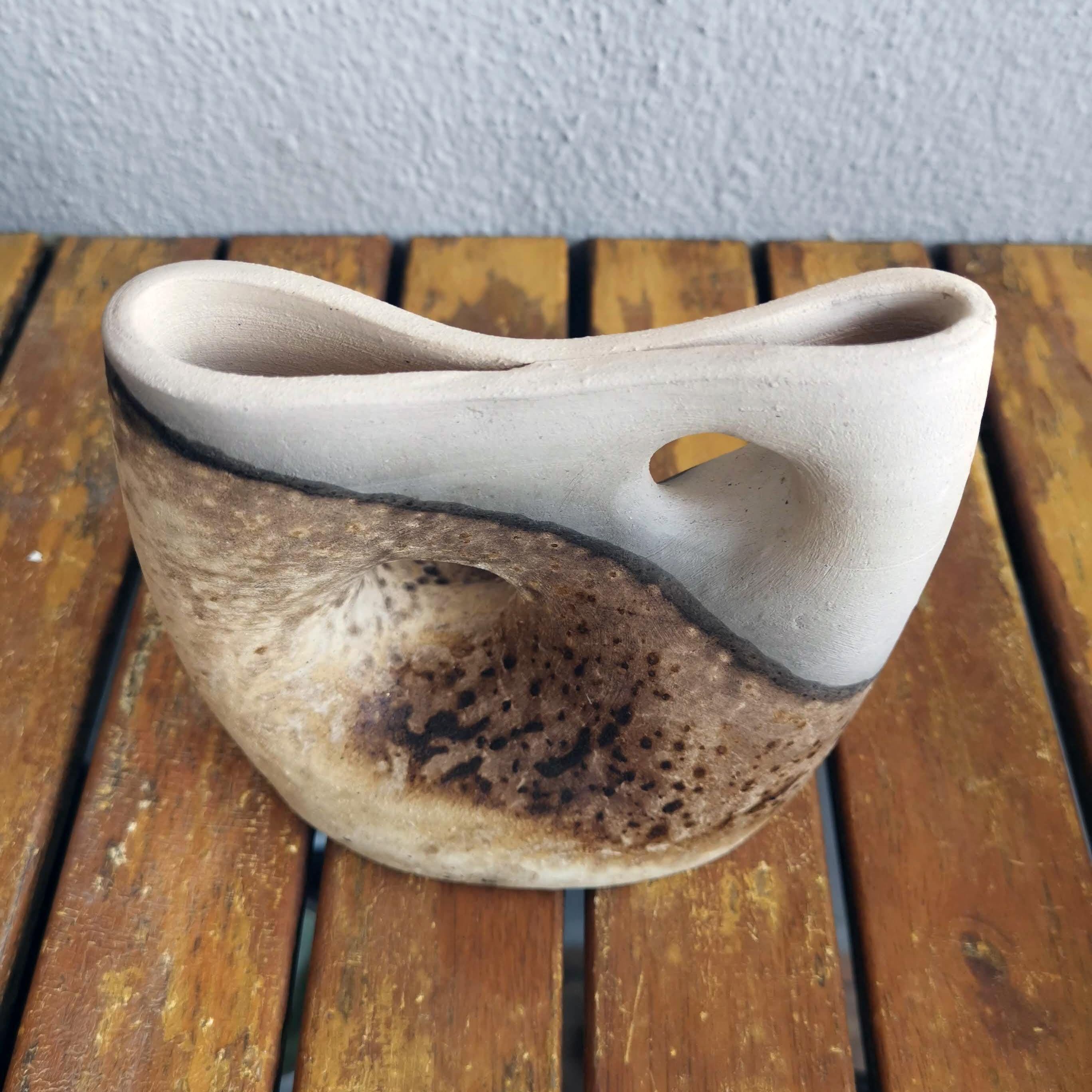 Modern Umi Raku Pottery Vase - Obvara - Handmade Ceramic Home Decor For Sale