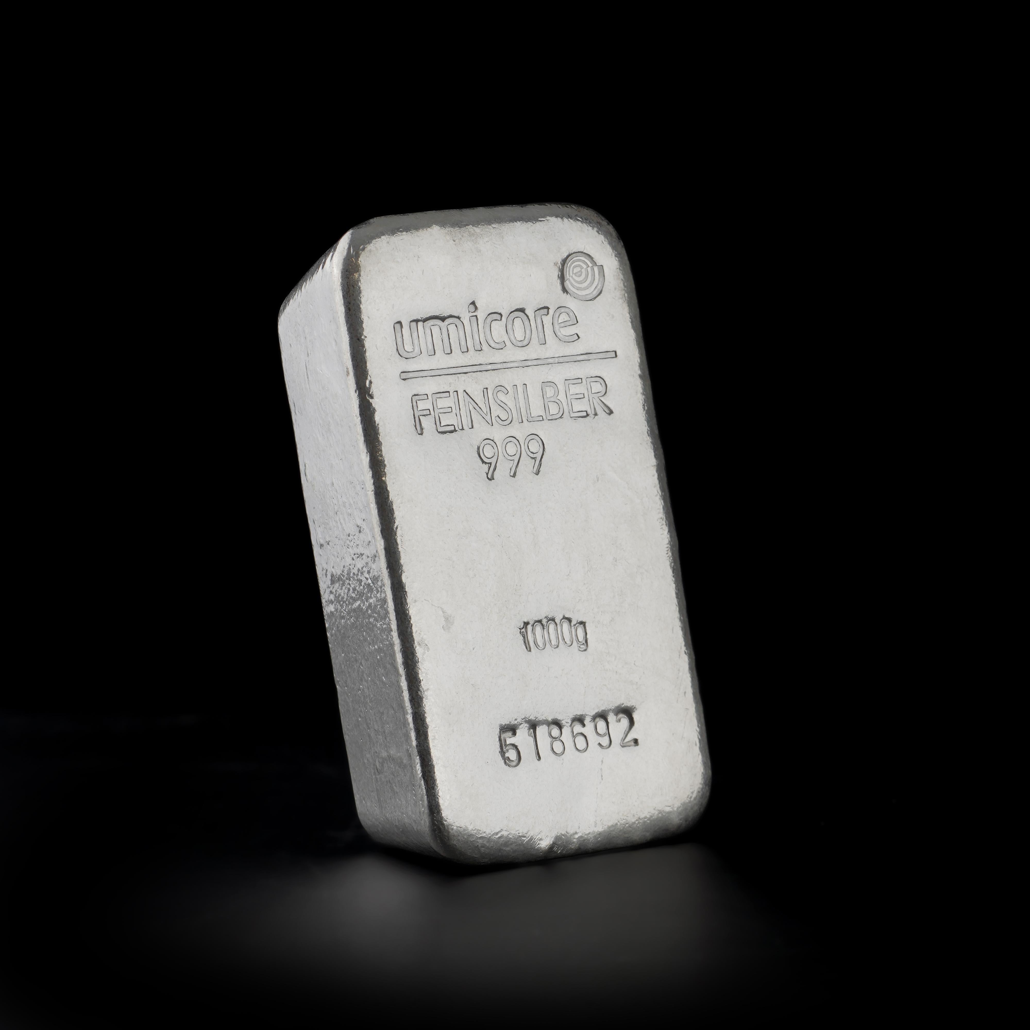 Contemporary Umicore 1KG Silver Bar For Sale